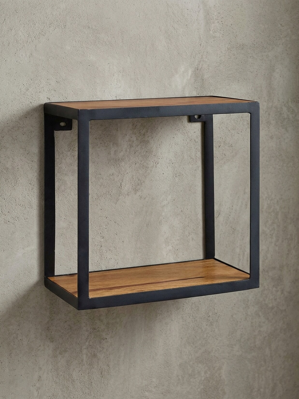Wandregal Massivholz Metall Industrial Stil 35x18x35 cm Quadratisch
