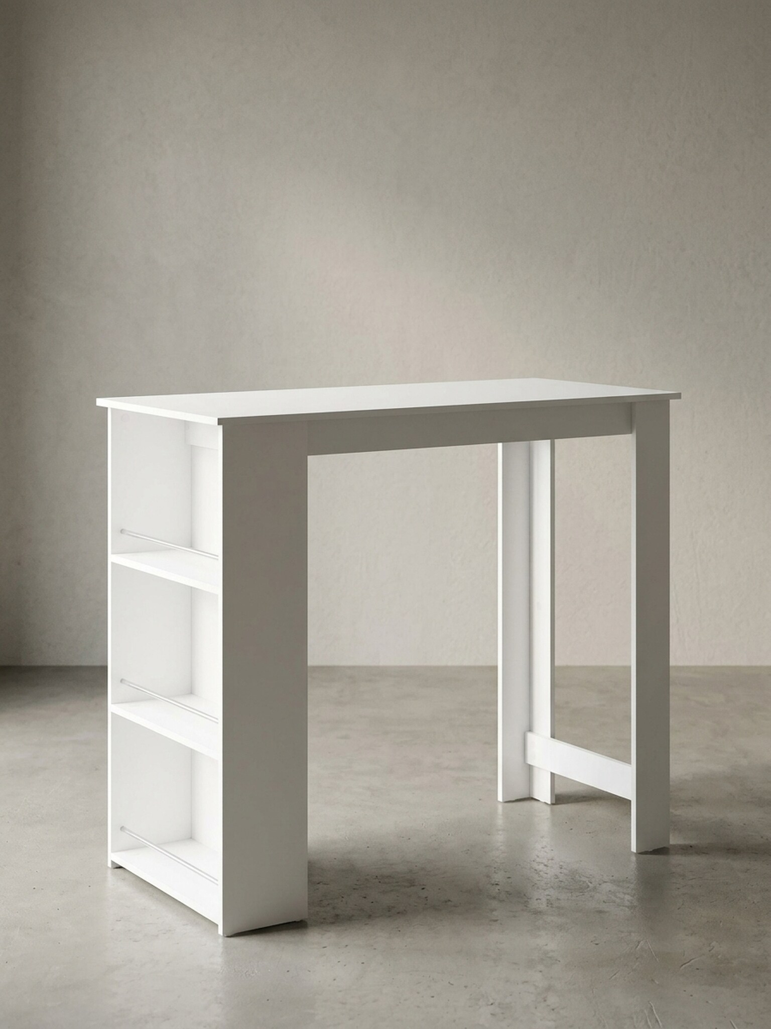 Bartisch mit Regal, Holzplatte und Metallgestell f&uuml;r K&uuml;che oder Bar, Wei&szlig; 60x120x107 cm - Bild 1