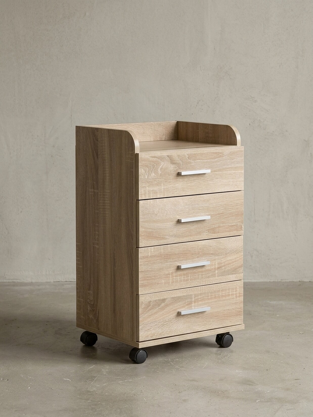 Rollcontainer 4 Schubladen Modern Mit Rollen, Sonoma 40x33x71 cm