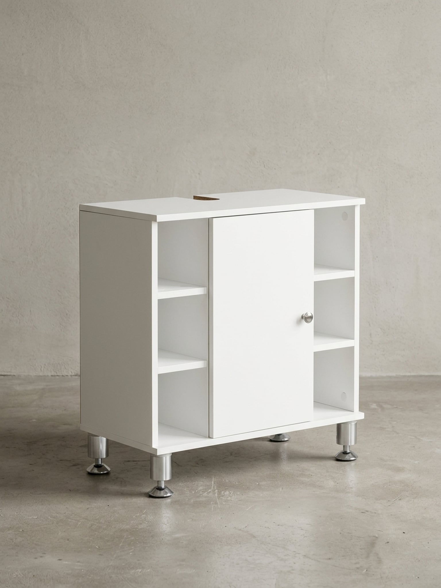 Waschbeckenunterschrank Wei&szlig; 60&nbsp;cm breit mit T&uuml;r, F&auml;chern und Ablage - Bild 1