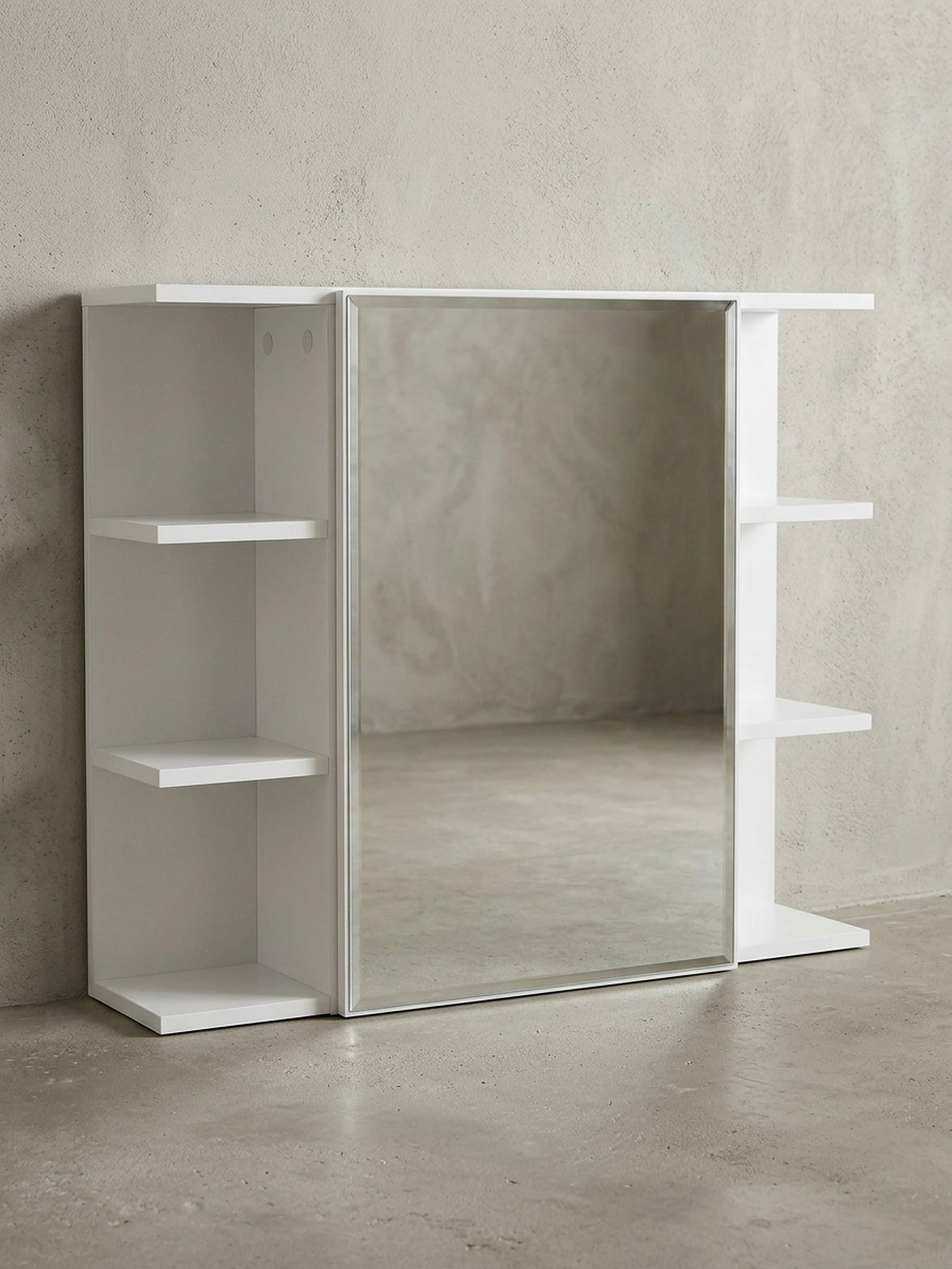 H&auml;ngeschrank Wei&szlig; 80x64,5x20&nbsp;cm aus Spanplatte mit Spiegelt&uuml;r und offenen F&auml;chern - Bild 1