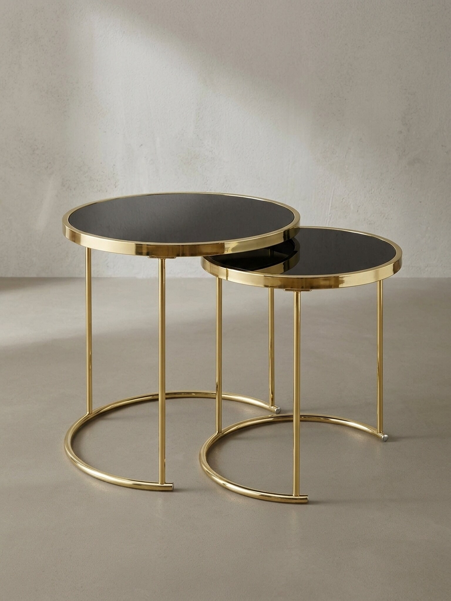 Beistelltisch Set – Metall schwarz-gold, Glas, rund, 2-teilig online kaufen bei Netto