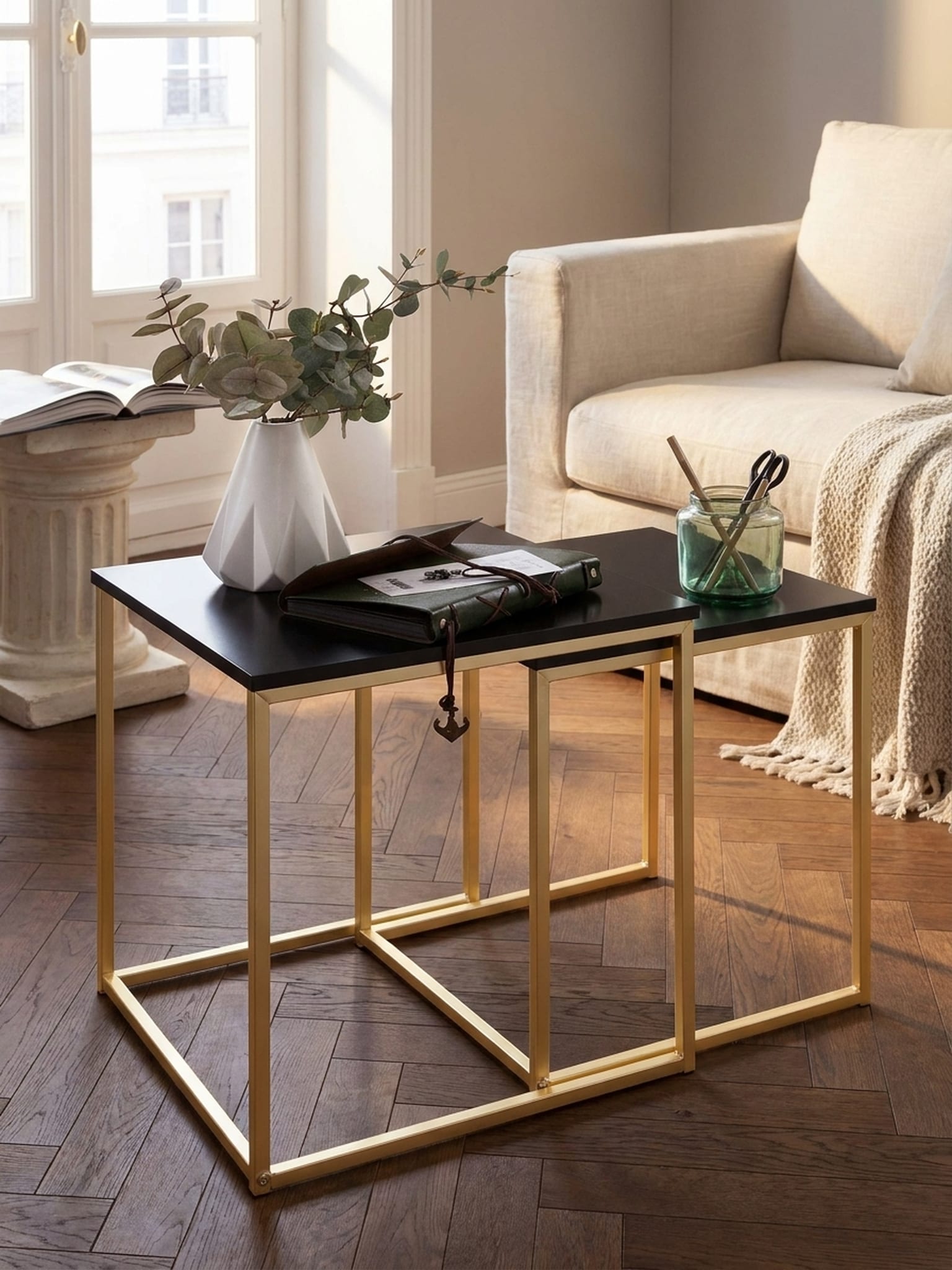 Beistelltisch 2er Set MDF Metall Modern CHUR, Gold 40x40x42 cm - Bild 1