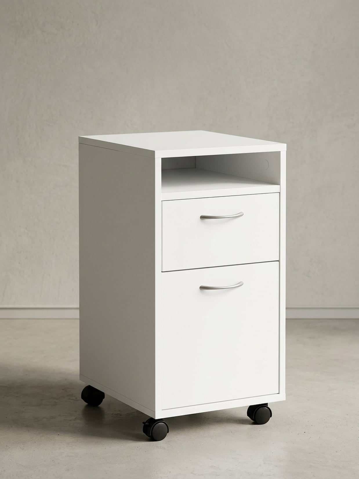 Rollcontainer – Weiß, 33x63x38 cm, 1 Tür, Rollen, Schreibtisch-Unterschrank