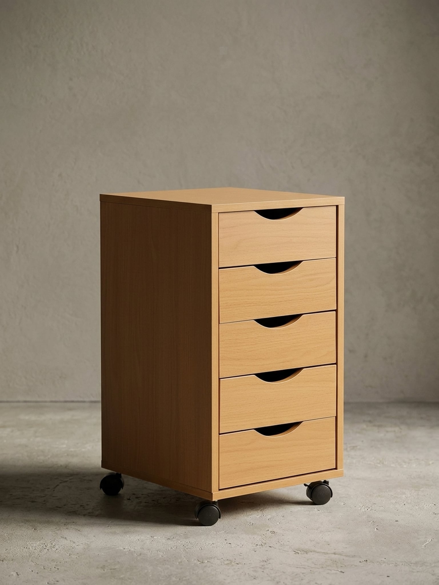 Rollcontainer &ndash; Buche MDF, 33x64x38 cm, 5 Schubladen, Rollen, modern - Bild 1