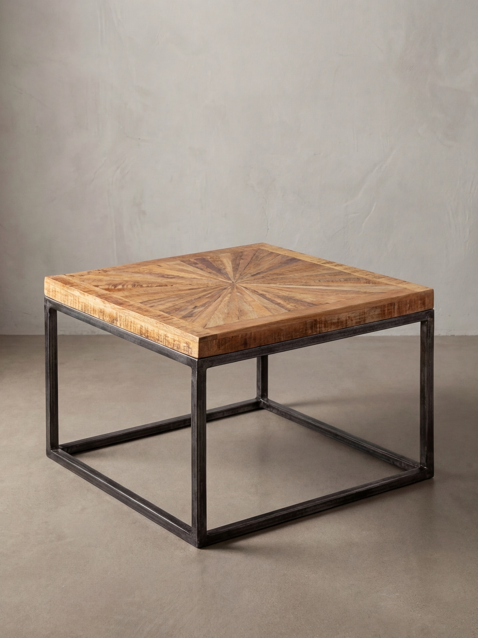 Couchtisch Mango Massivholz Metallgestell 55x40x55 cm Industrial Design Modern - Bild 1