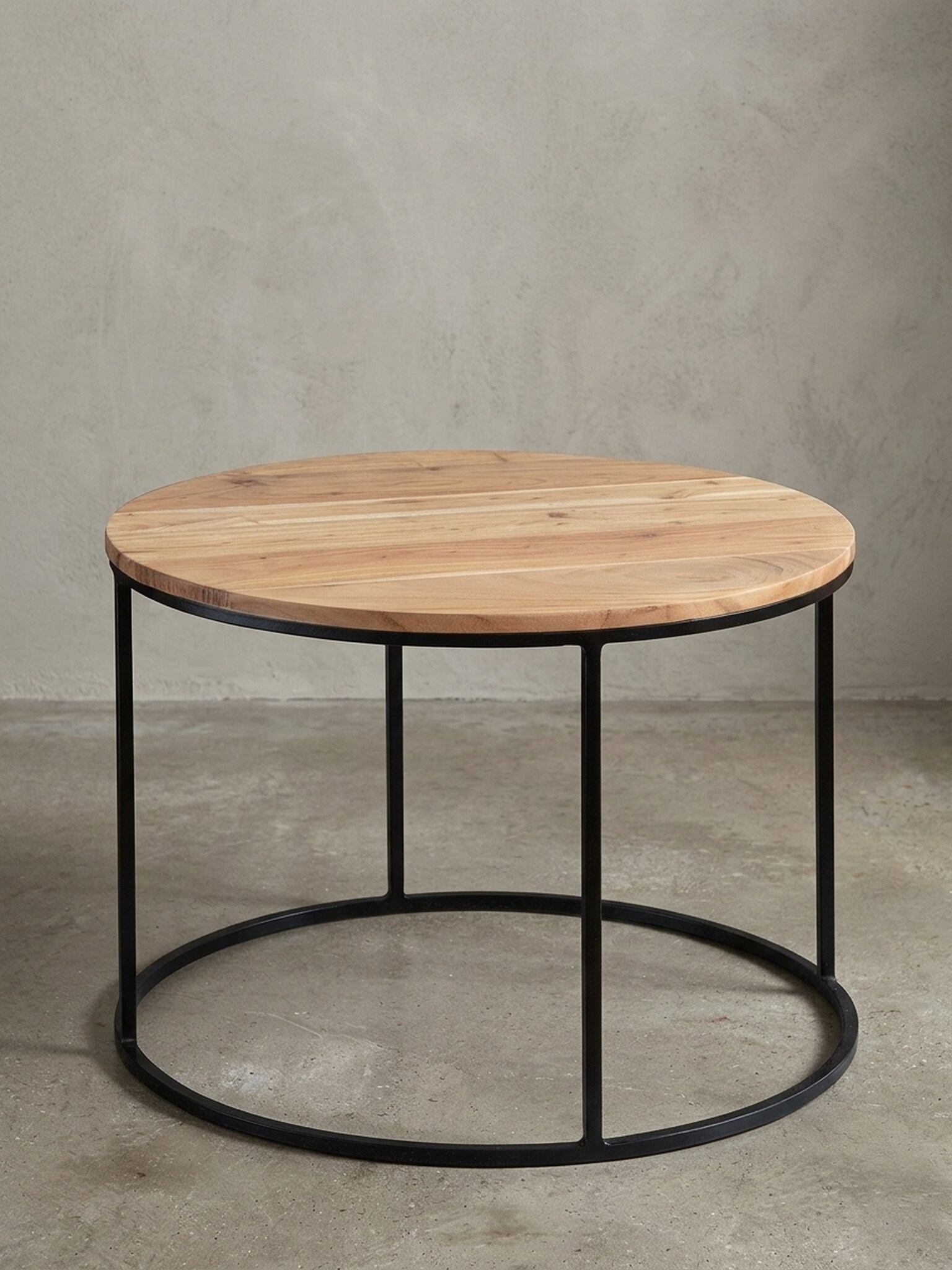 Couchtisch Akazie Massivholz Metall 60x43x60 cm, Rundes Design, Kompakt - Bild 1