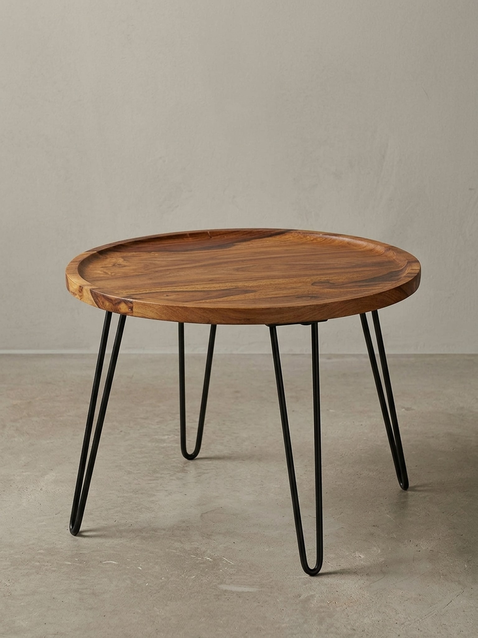 Couchtisch Rund Sheesham Massivholz Haarnadelbeine 60x45x60 cm - Bild 1