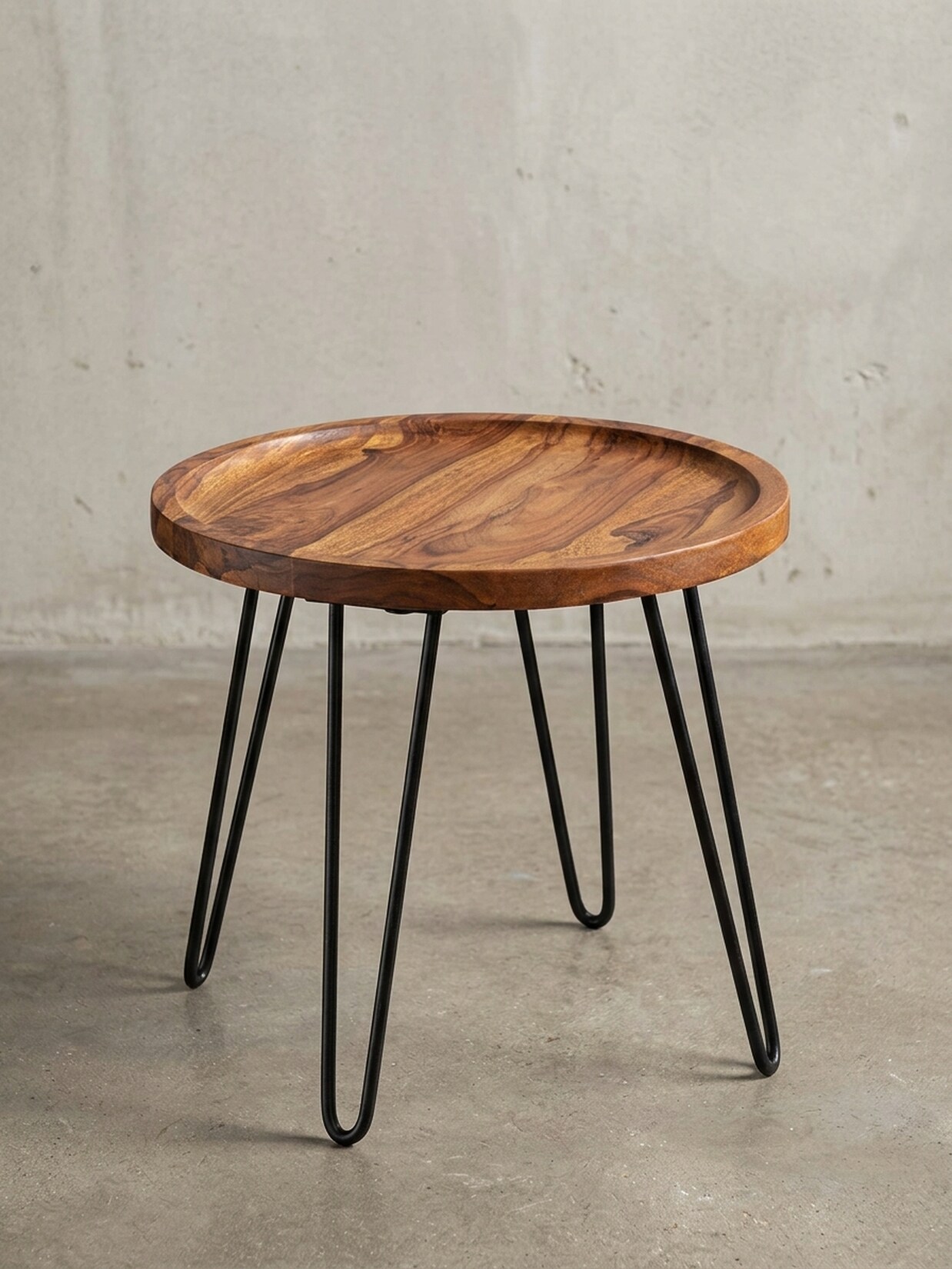 Couchtisch Rund Sheesham Massivholz Haarnadelbeine 45x40x45 cm