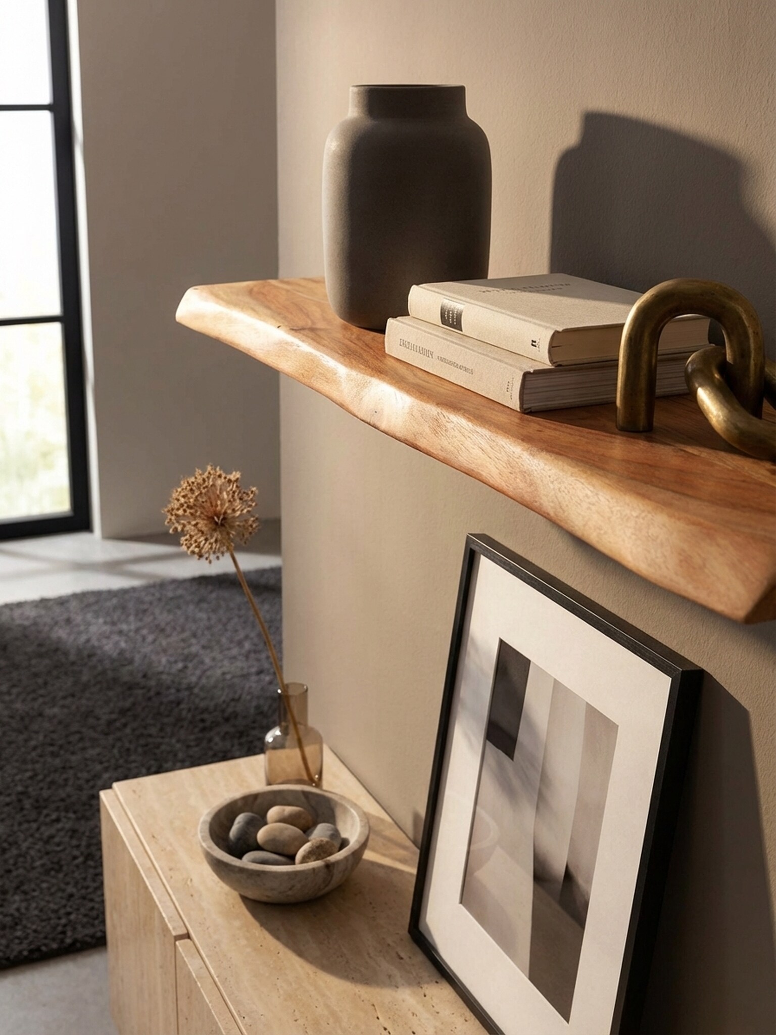 Wandregal Massivholz Baumkante Landhausstil, Akazie 80x25x4 cm - Bild 1