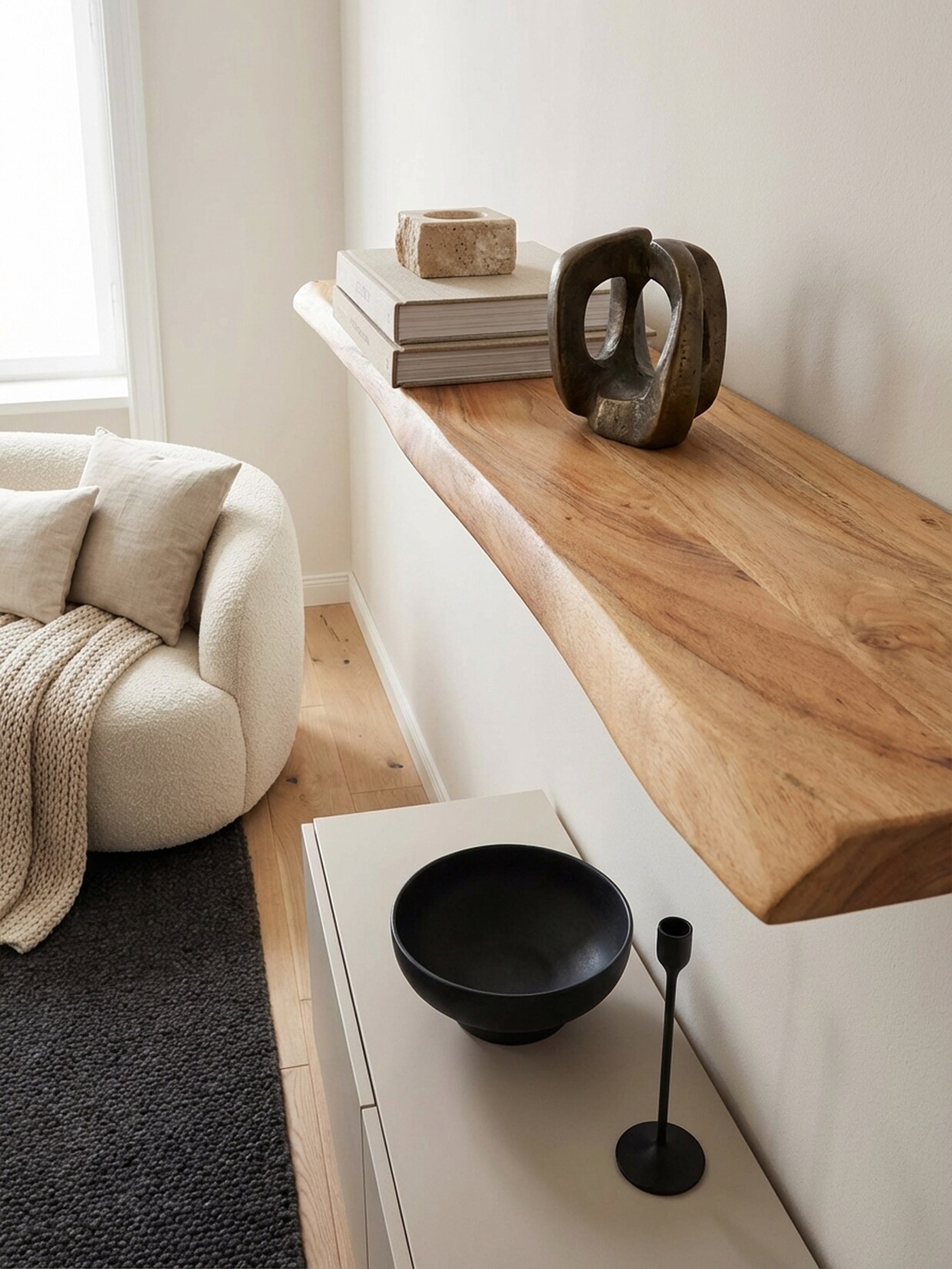 Wandregal Massivholz Baumkante Landhausstil, Akazie 115x25x4 cm