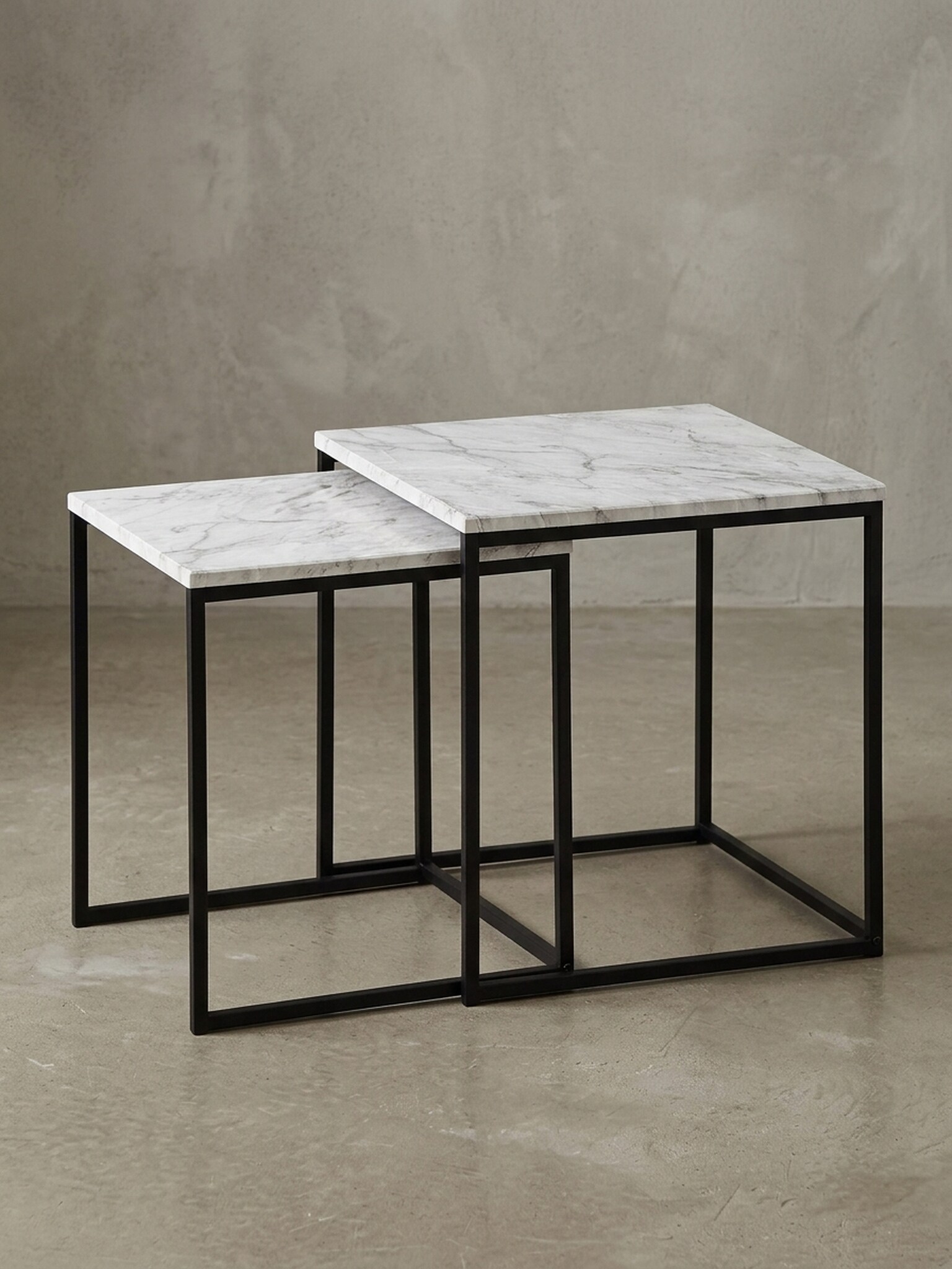 Beistelltisch Set &ndash; 2-teilig Marmoroptik Wei&szlig; Metall Schwarz modern - Bild 1