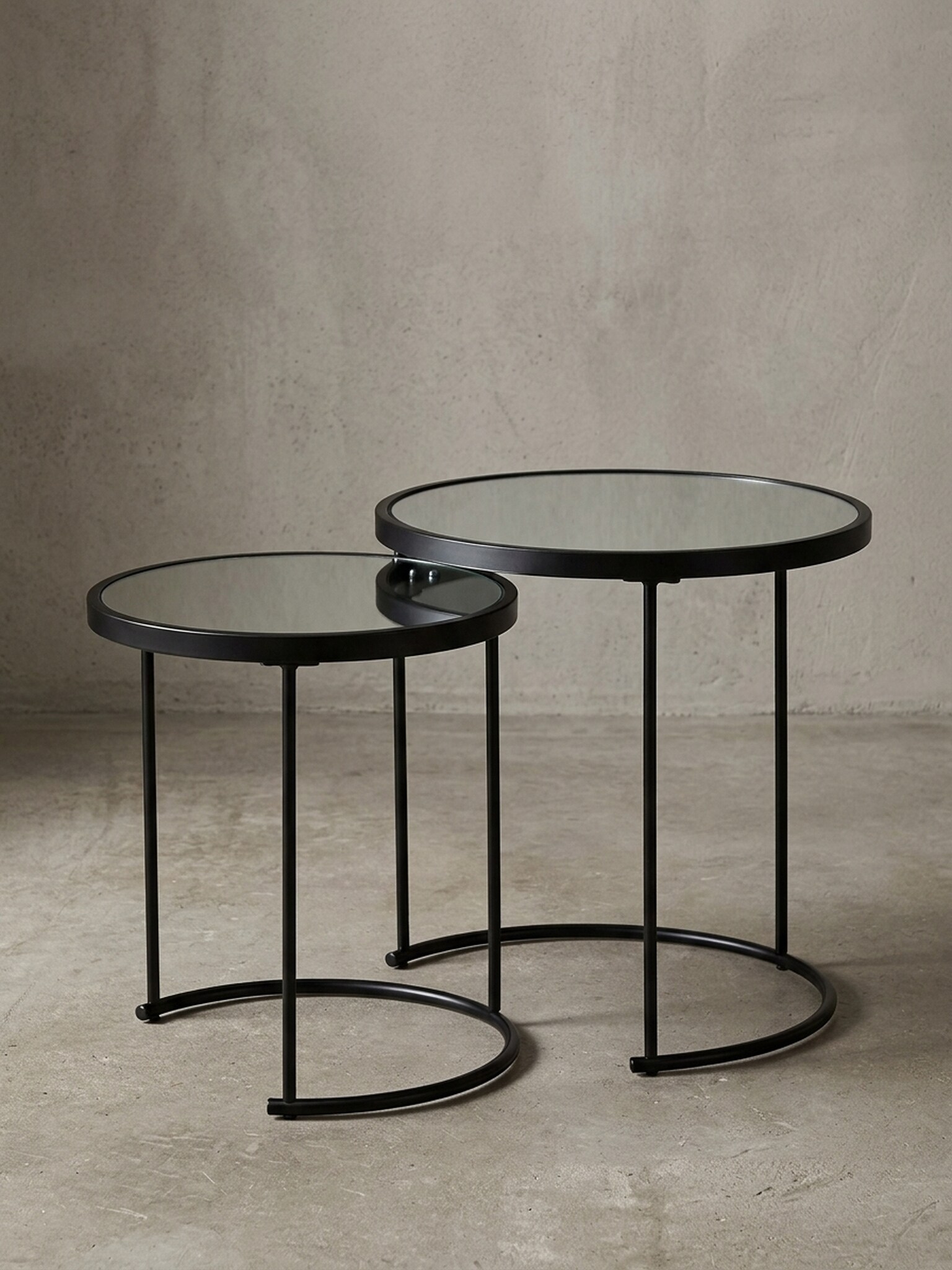 Beistelltisch Set &ndash; rund, Spiegelglas schwarz, 2-teilig, &Oslash;50x42 cm - Bild 1