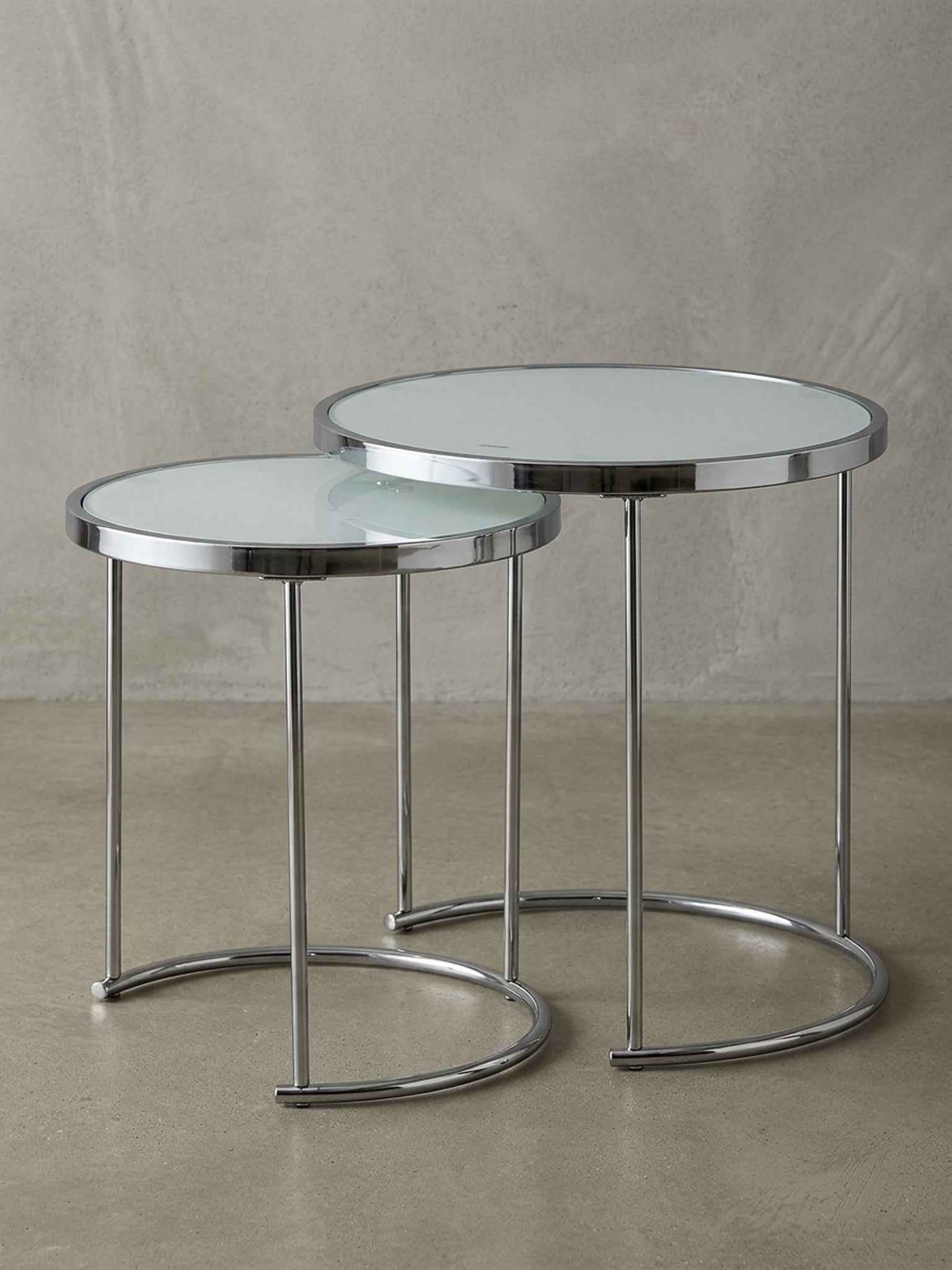 Beistelltisch Set &ndash; Rund Wei&szlig; Silber Glasplatte 2-teilig &Oslash;50x42 cm - Bild 1
