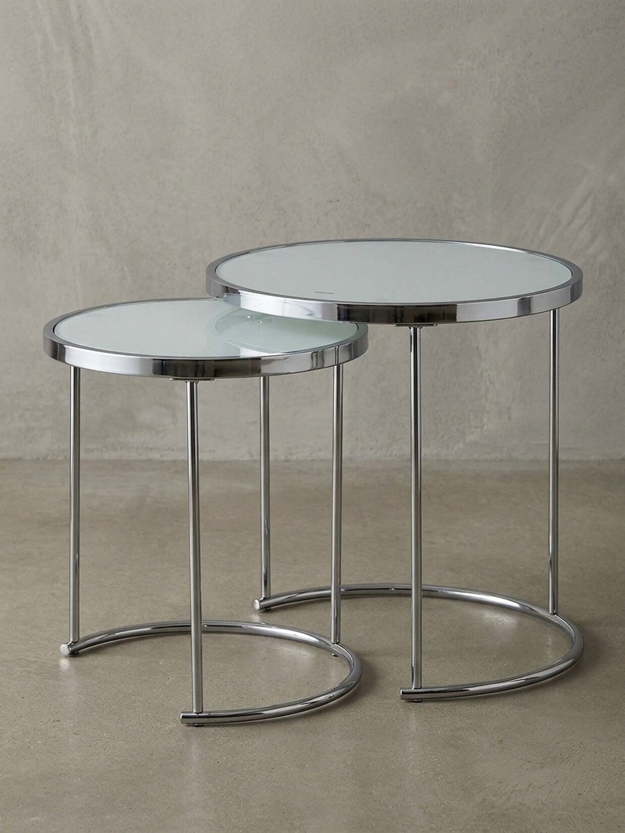 Beistelltisch Set – Rund Weiß Silber Glasplatte 2-teilig Ø50x42 cm