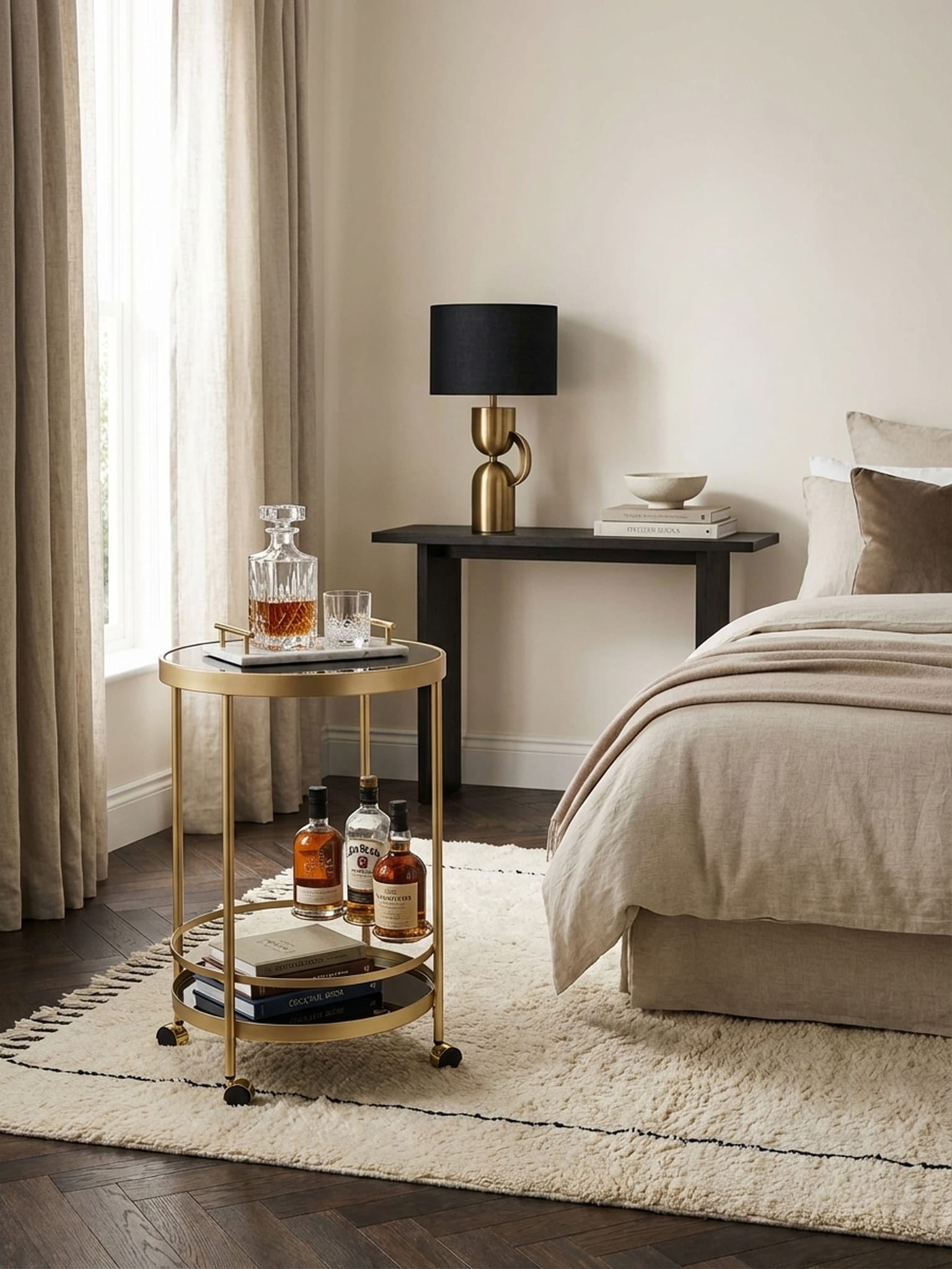 Servierwagen &ndash; Gold, &Oslash; 45 cm, Schwarzglas, 2 Ebenen, auf Rollen - Bild 1