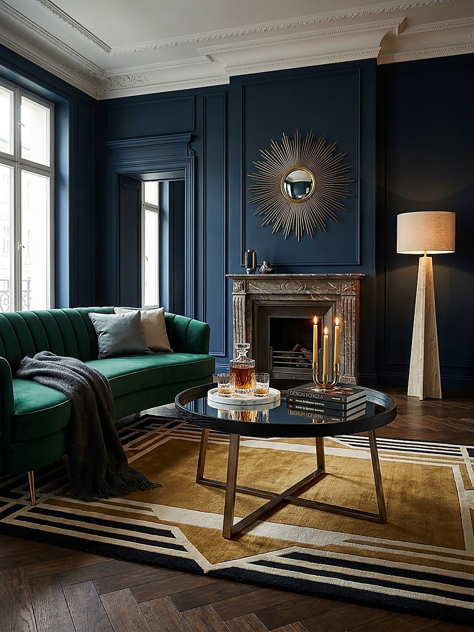 Couchtisch Dunkel-Gold Spiegelglasplatte &Oslash; 78 cm Schwarz Metall-Gestell - Bild 1