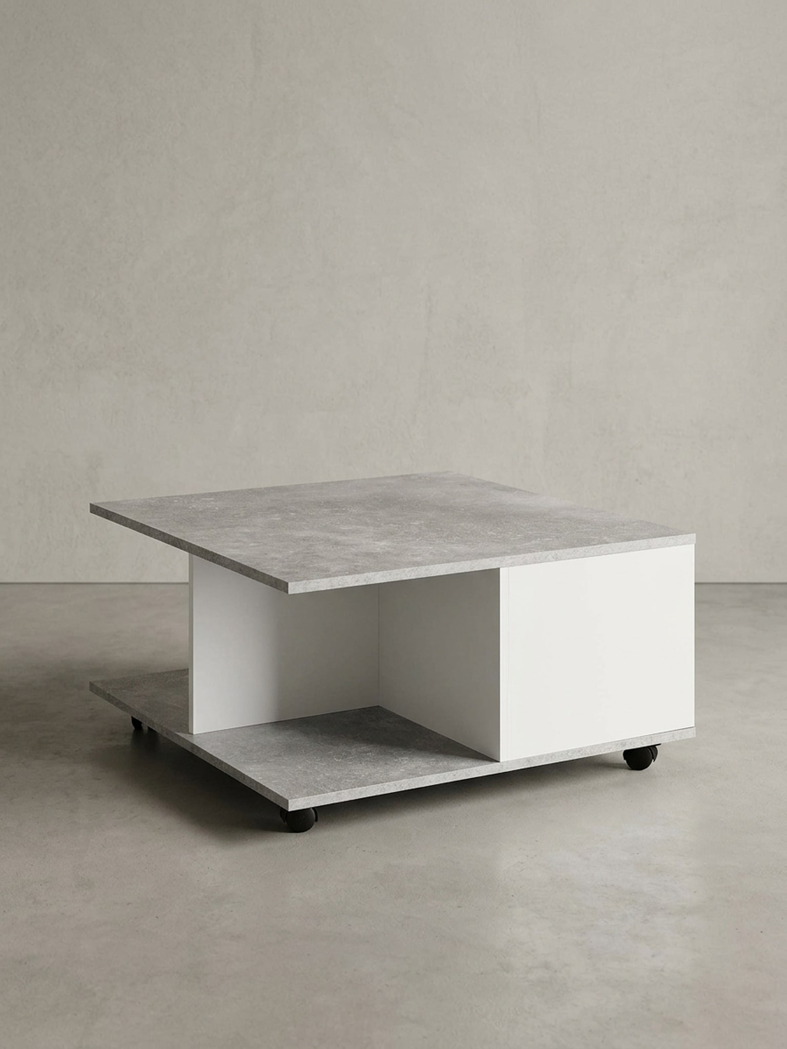 Couchtisch mit Rollen, 2 Schubladen und F&auml;chern, Hellgrau 70x70x36 cm - Bild 1