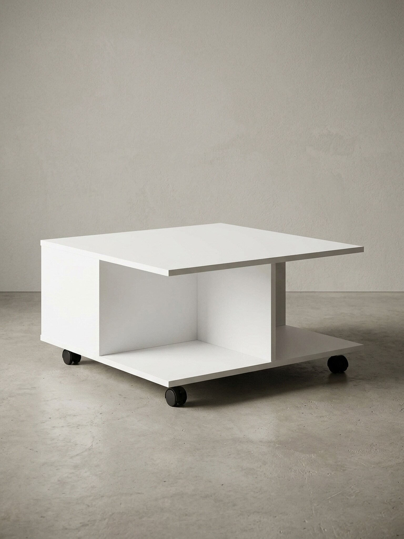 Couchtisch mit Rollen, 2 Schubladen und F&auml;chern, Wei&szlig; 70x70x36 cm - Bild 1