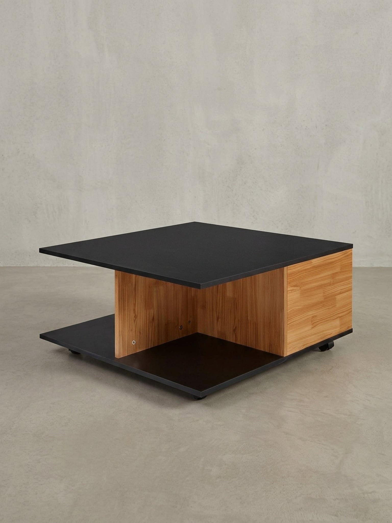 Couchtisch mit Rollen, 2 Schubladen und F&auml;chern, Braun-Schwarz 70x70x36 cm - Bild 1