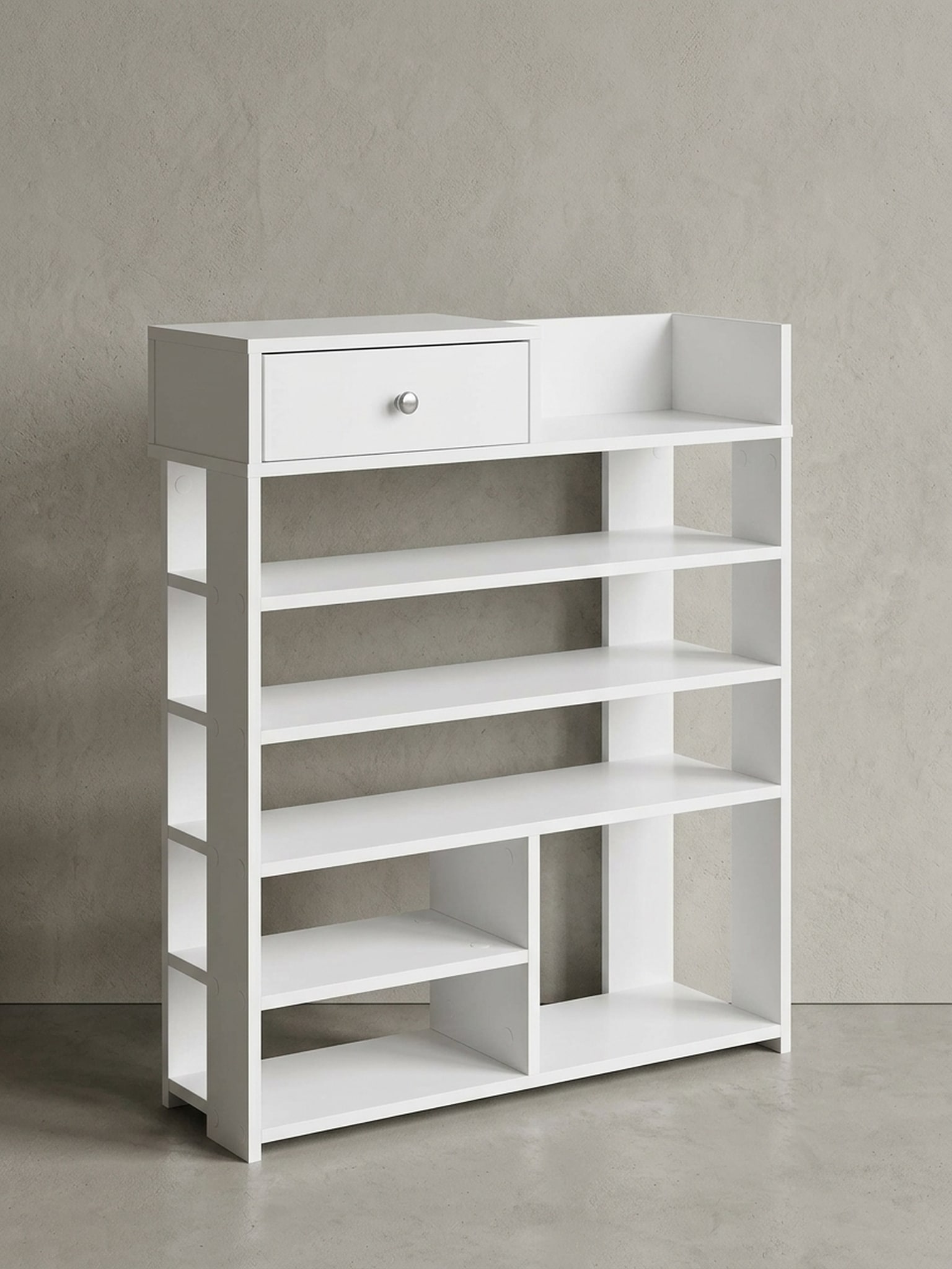 Schuhregal &ndash; Wei&szlig;, 75x92,5x24 cm, hoch, 7 F&auml;cher, mit Schublade - Bild 1