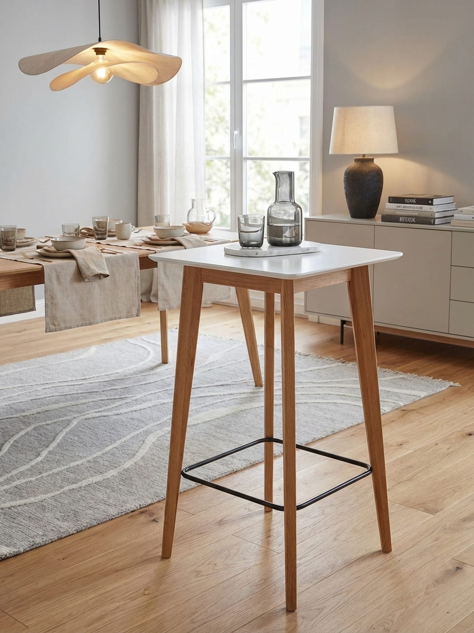 Stehtisch &ndash; Wei&szlig;, 60x110x60 cm, eckig, Holzoptik, skandinavisch - Bild 1