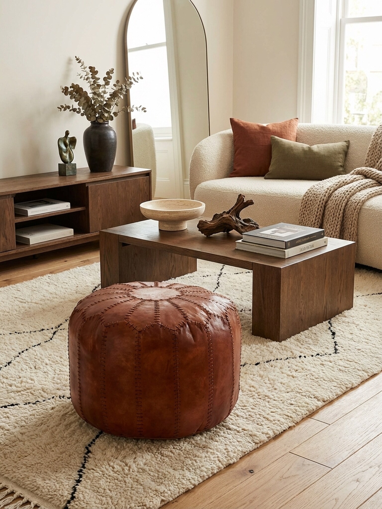 Sitzhocker &ndash; Echtleder Braun, 52x40x52 cm, orientalisches Design - Bild 1