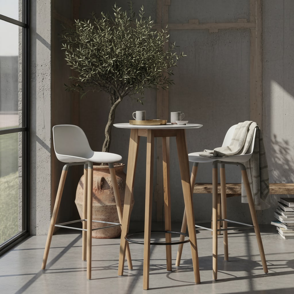 Stehtisch &ndash; Wei&szlig;, 60x110x60 cm, rund, Holzoptik, skandinavisch - Bild 1