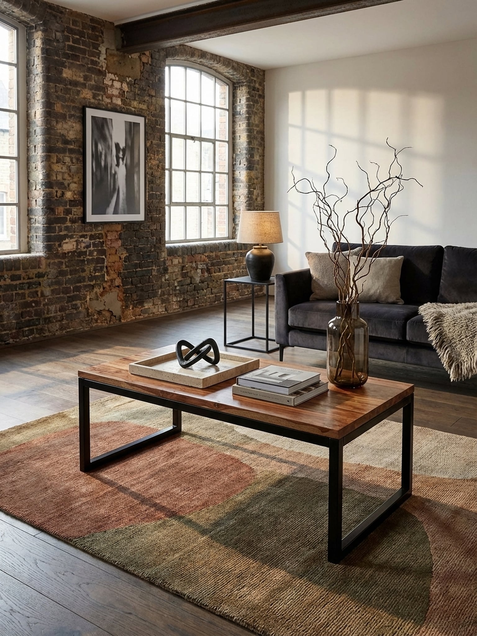 Couchtisch Sheesham Massivholz Metall 110x40x60cm Industrial Style - Bild 1