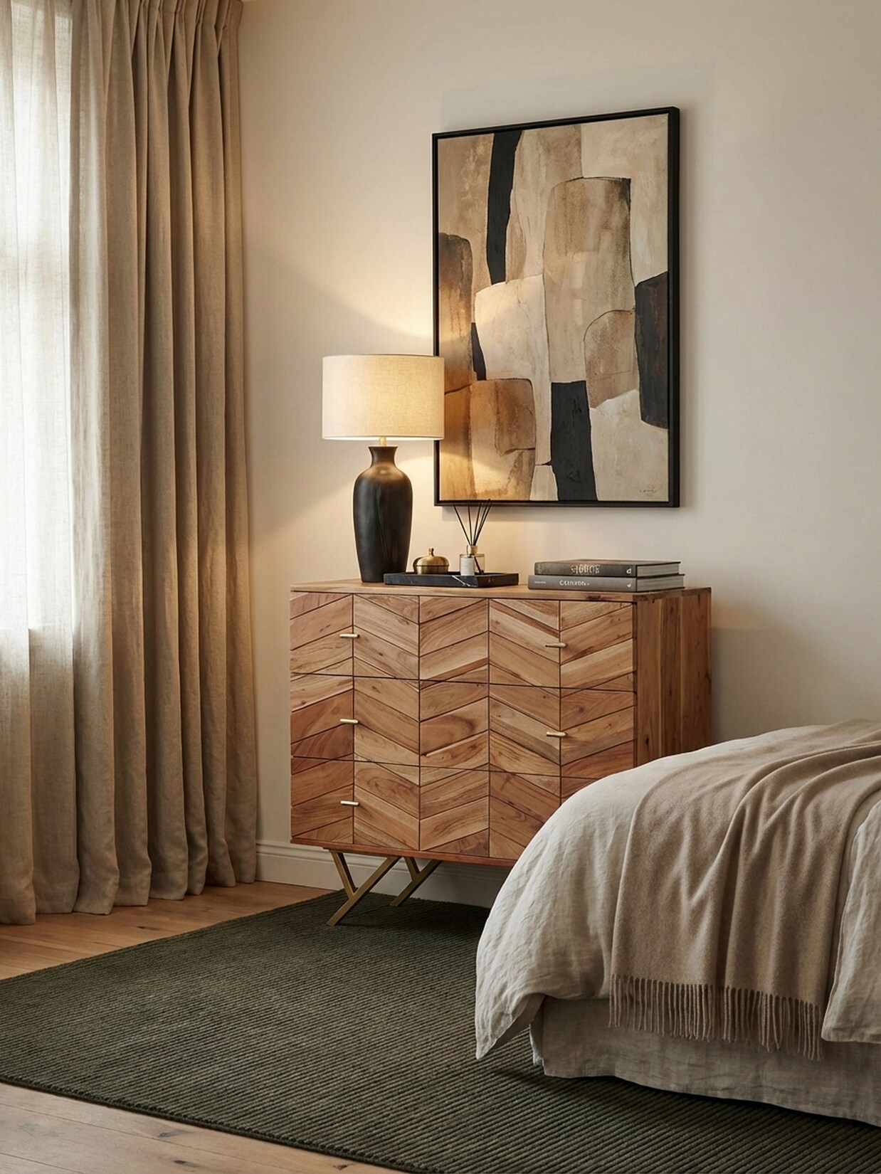 Sideboard – Akazie Massivholz/Metall, 90x86,5x40 cm, 3 Schubladen