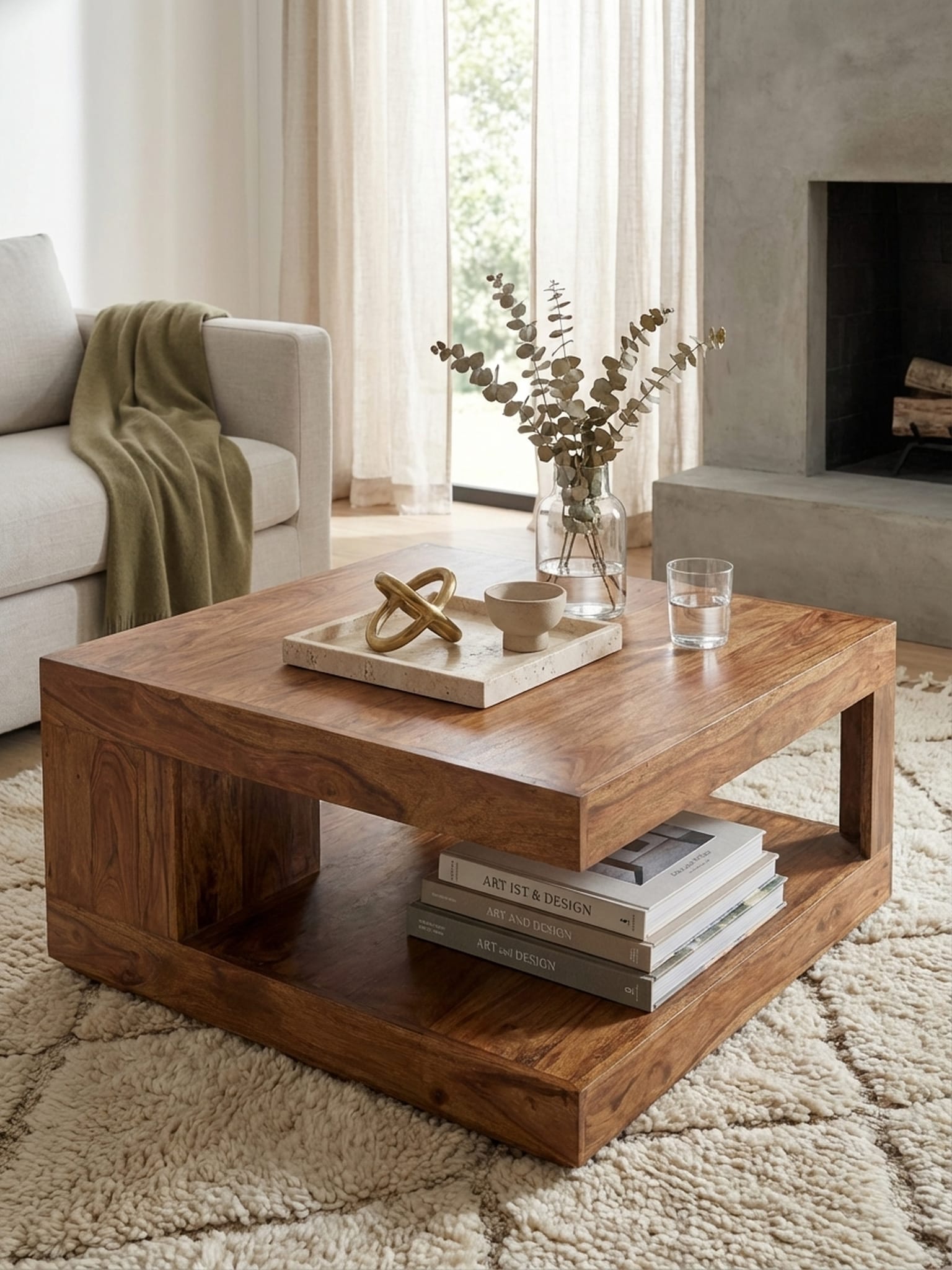 Couchtisch Dunkelbraun Massivholz Sheesham 90 cm Landhausstil - Bild 1