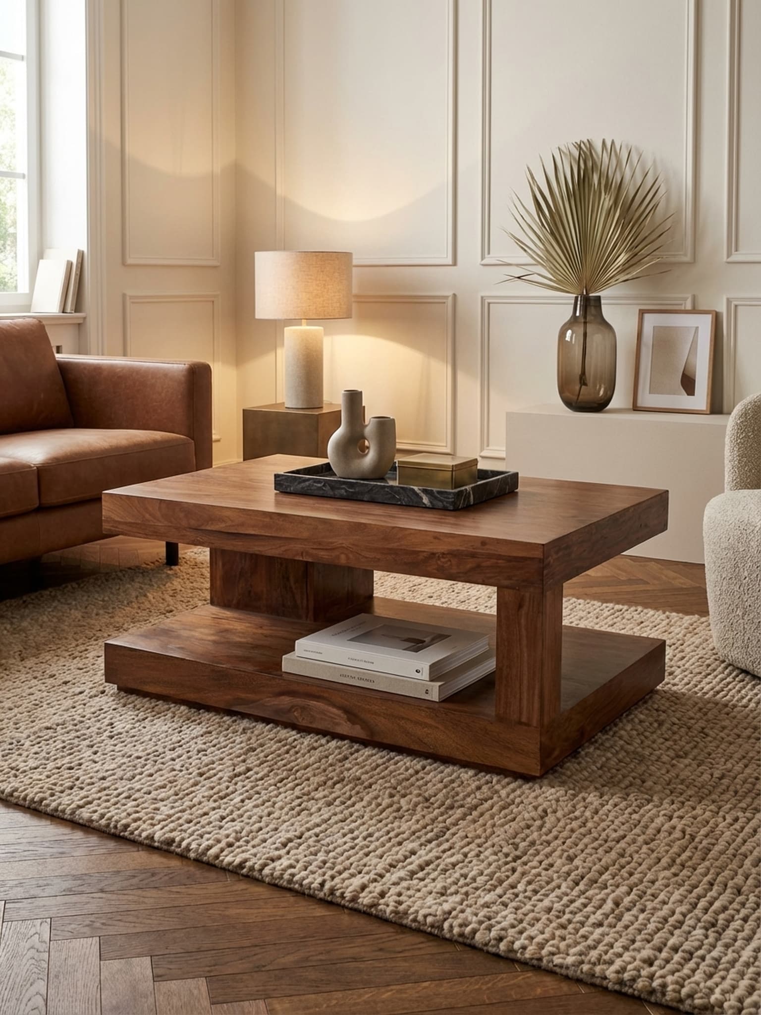 Couchtisch in Braun, Massivholz, Modernes Design, 90x60x40 cm - Bild 1