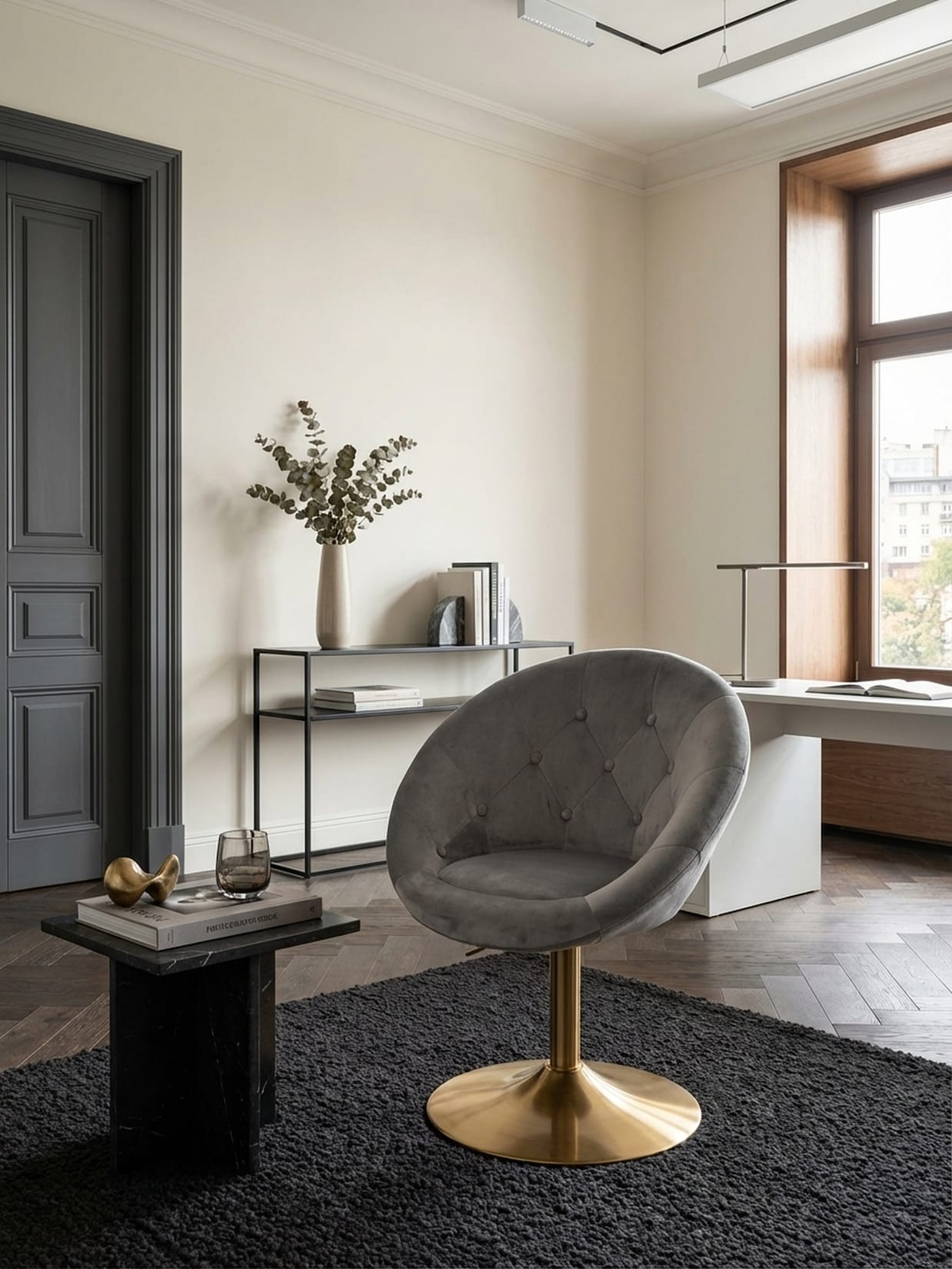 Loungesessel Samt mit Rückenlehne, drehbar im modernen Design, Grau 67x62x100 cm