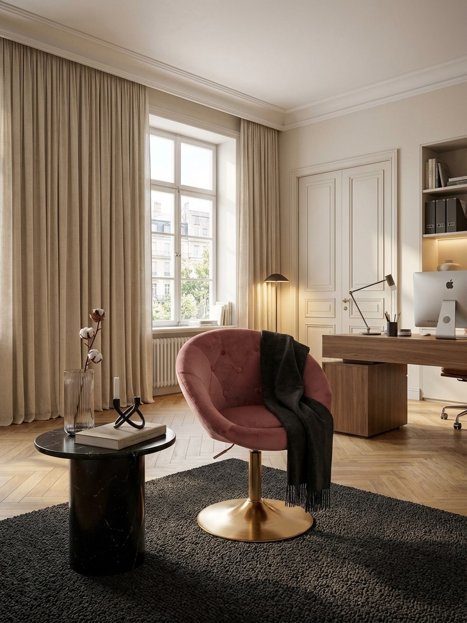Loungesessel Samt mit R&uuml;ckenlehne, drehbar im modernen Design, Rosa 62x67x100 cm - Bild 1