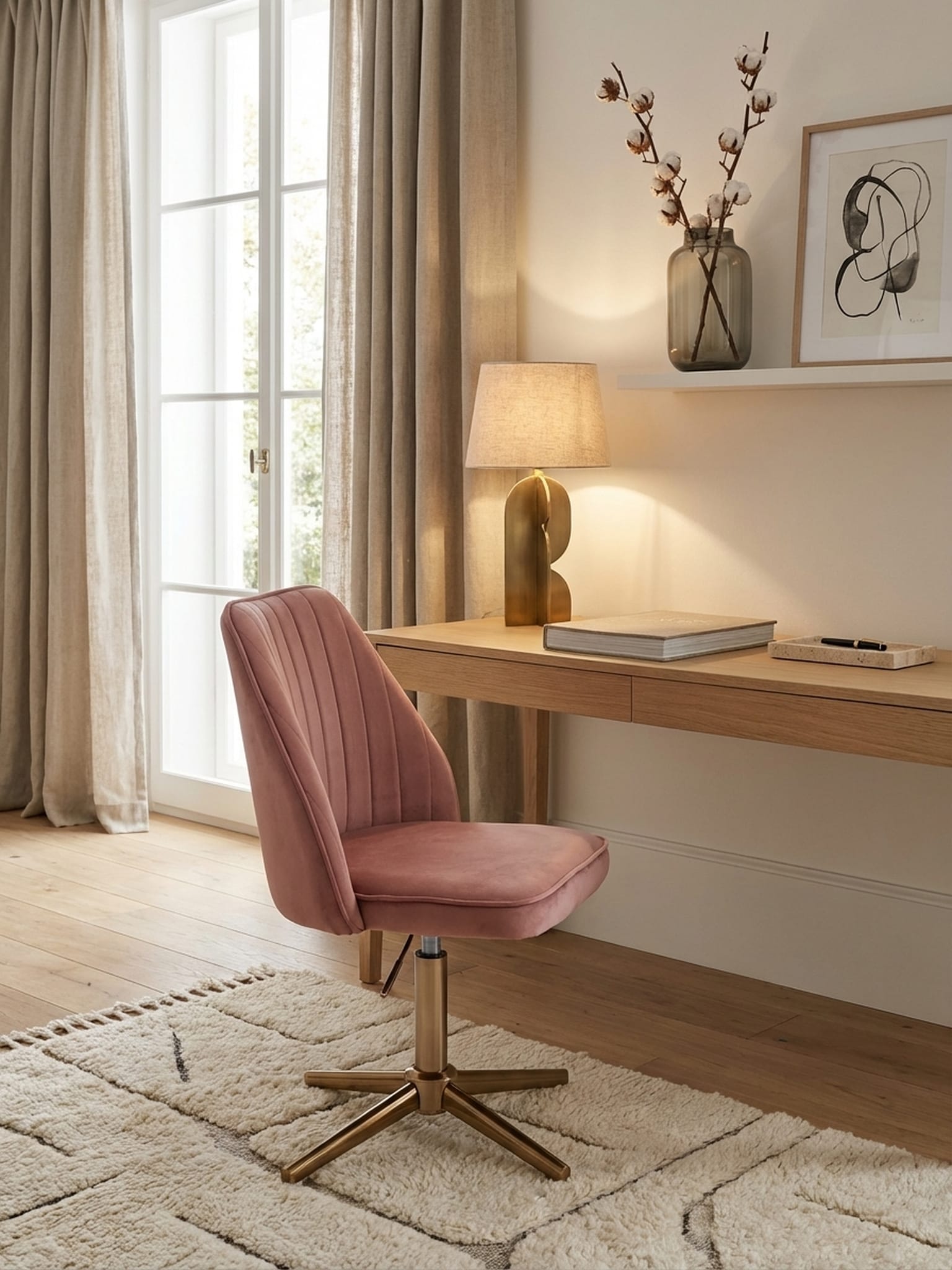 Drehstuhl Samt mit Lehne und ohne Rollen, Rosa 46x47x100 cm - Bild 1