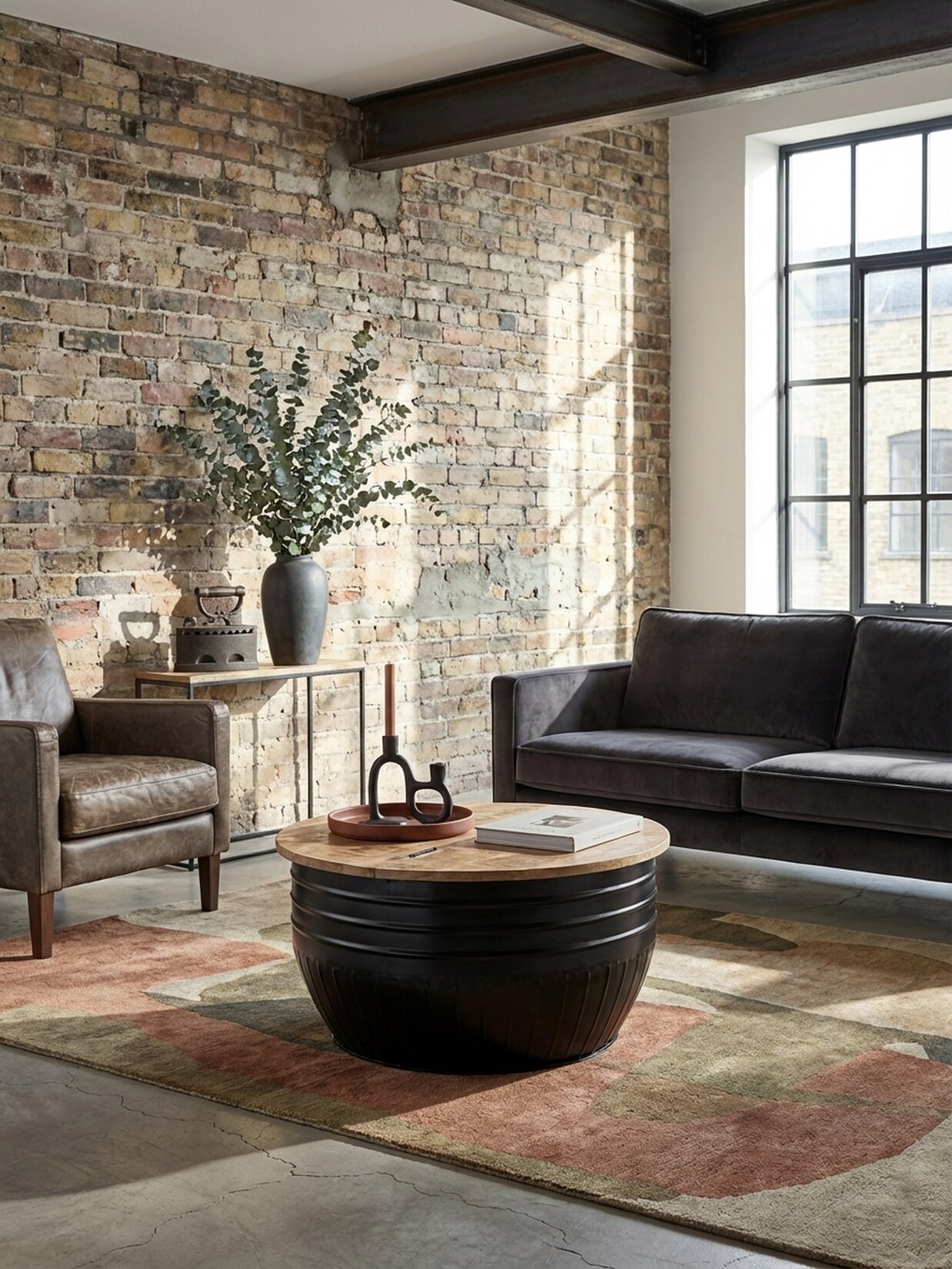 Couchtisch Schwarz Mango Holz Metall Industrial Stil 60x41x60 cm mit Stauraum