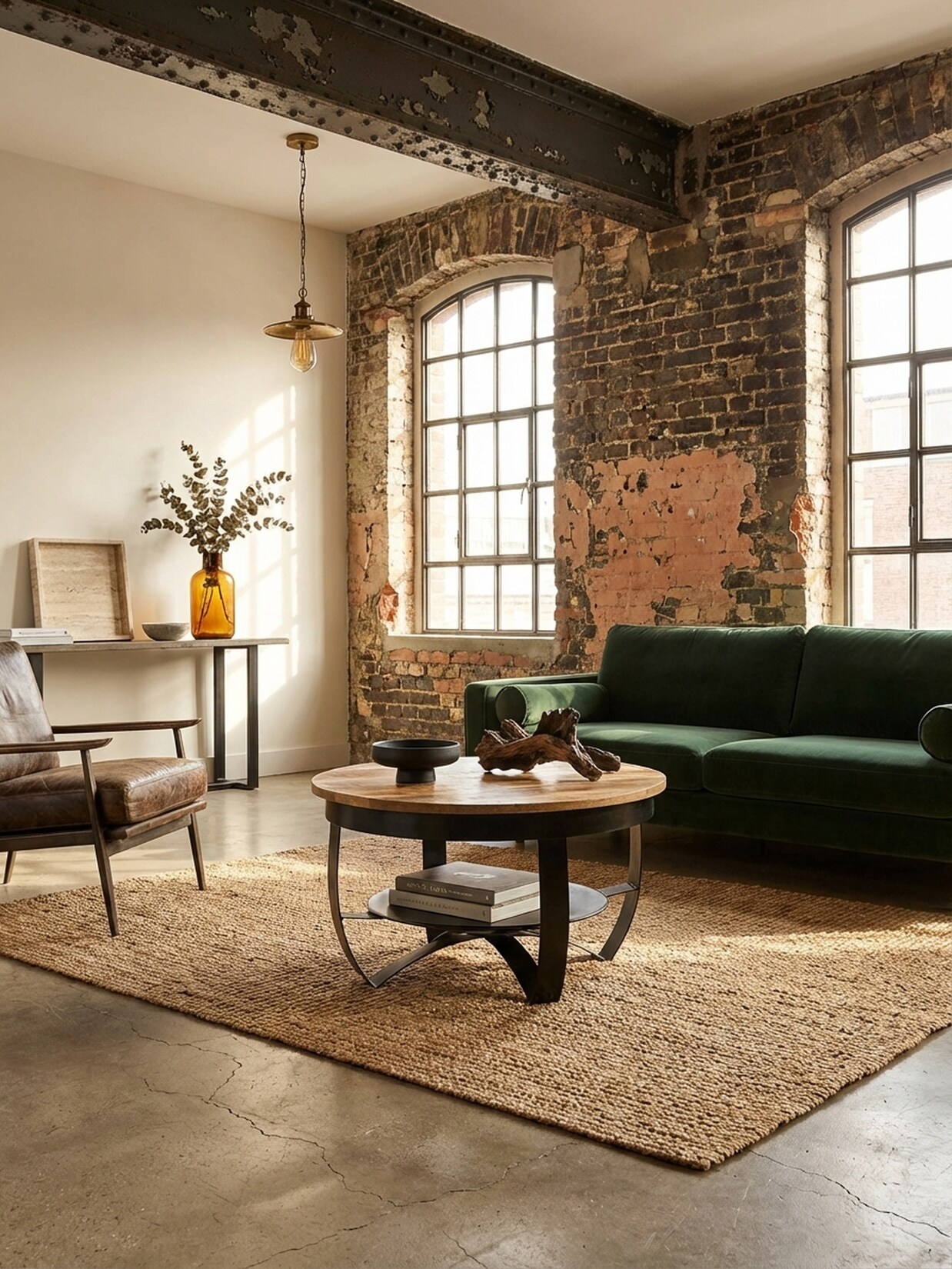 Couchtisch Schwarz Industrial Mango Massivholz Metall Rund 60x34x60 cm