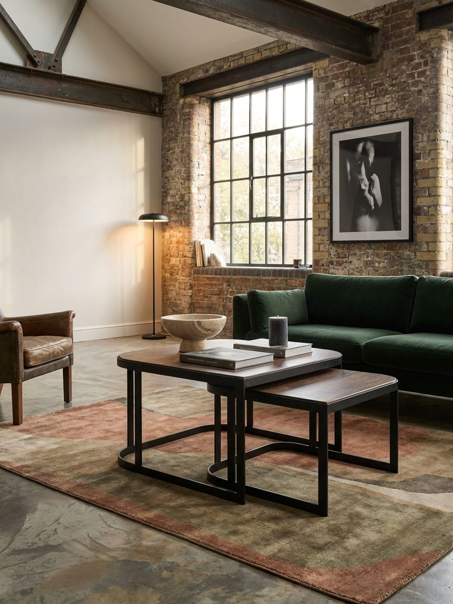 Couchtisch 2er Set Mango Massivholz Metall Rund Industrial Hell, Dunkelbraun 60x60x40 cm - Bild 1