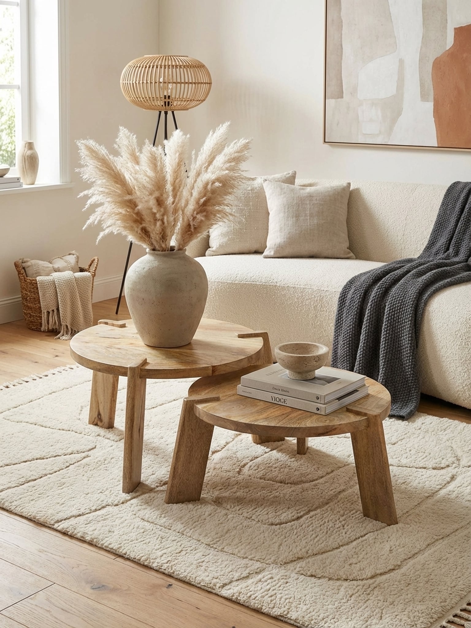 Couchtisch 2er Set Mango Massivholz Rund, Hellbraun 53x53x32 cm - Bild 1