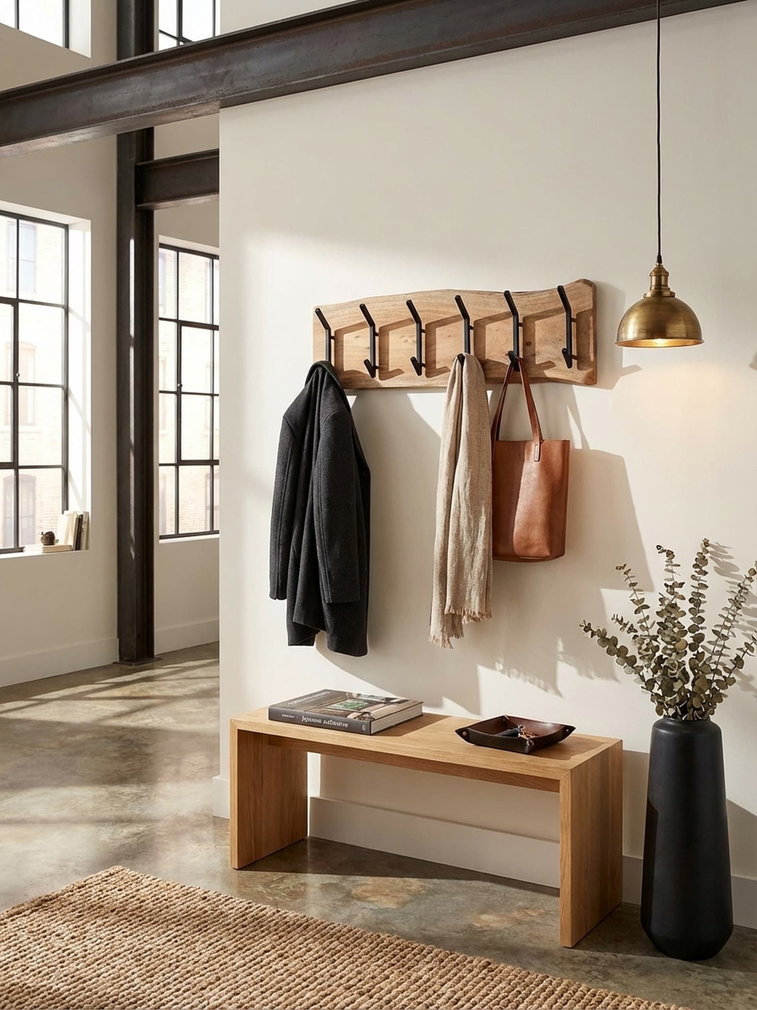 Wandgarderobe Akazie Massivholz Metall Modern 100x29x12,5 cm mit Hakenleiste - Bild 1
