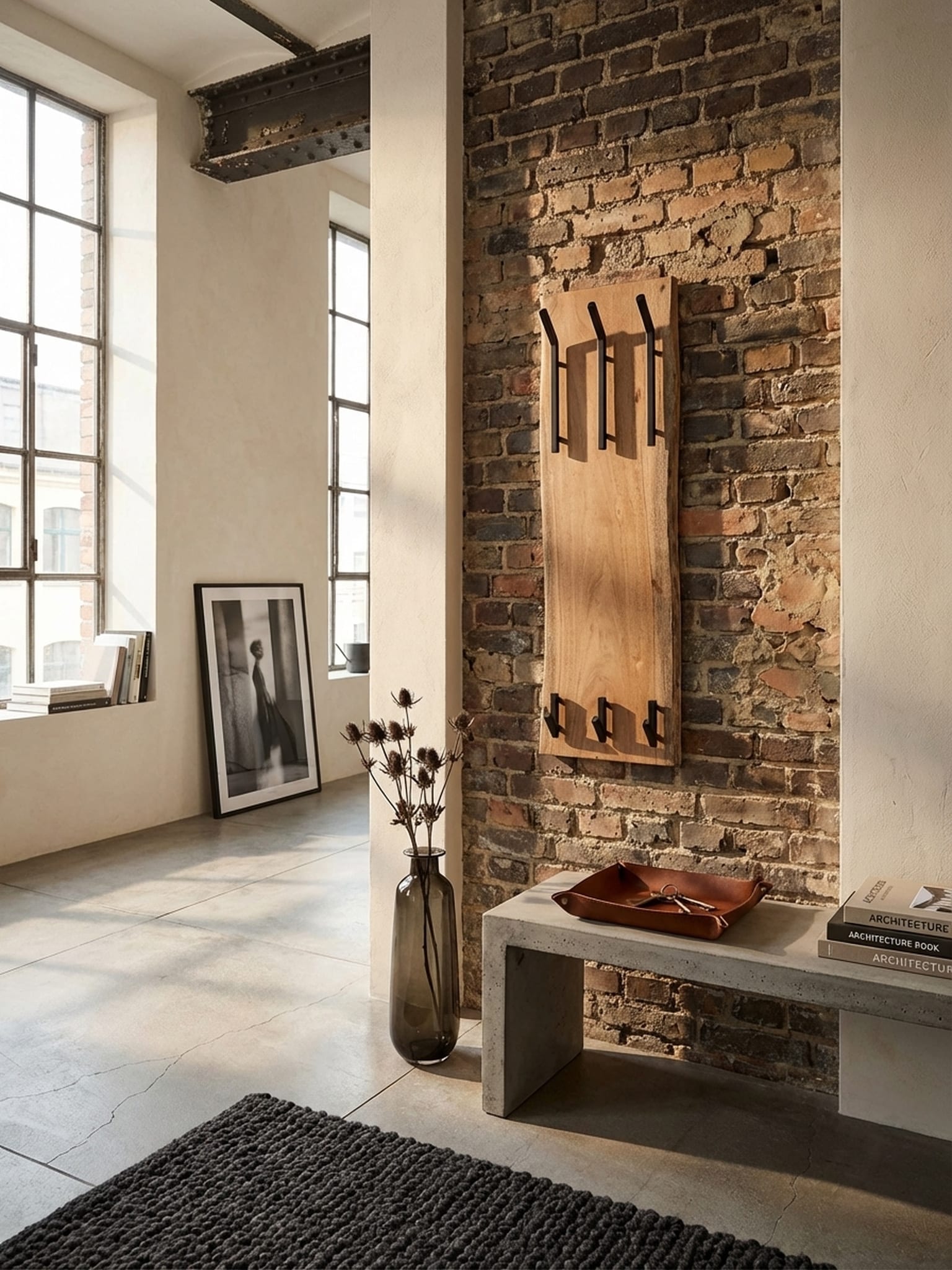 Wandgarderobe Akazie Massivholz Metall Modern 35,5x100x11 cm mit 2-reihiger Hakenleiste - Bild 1