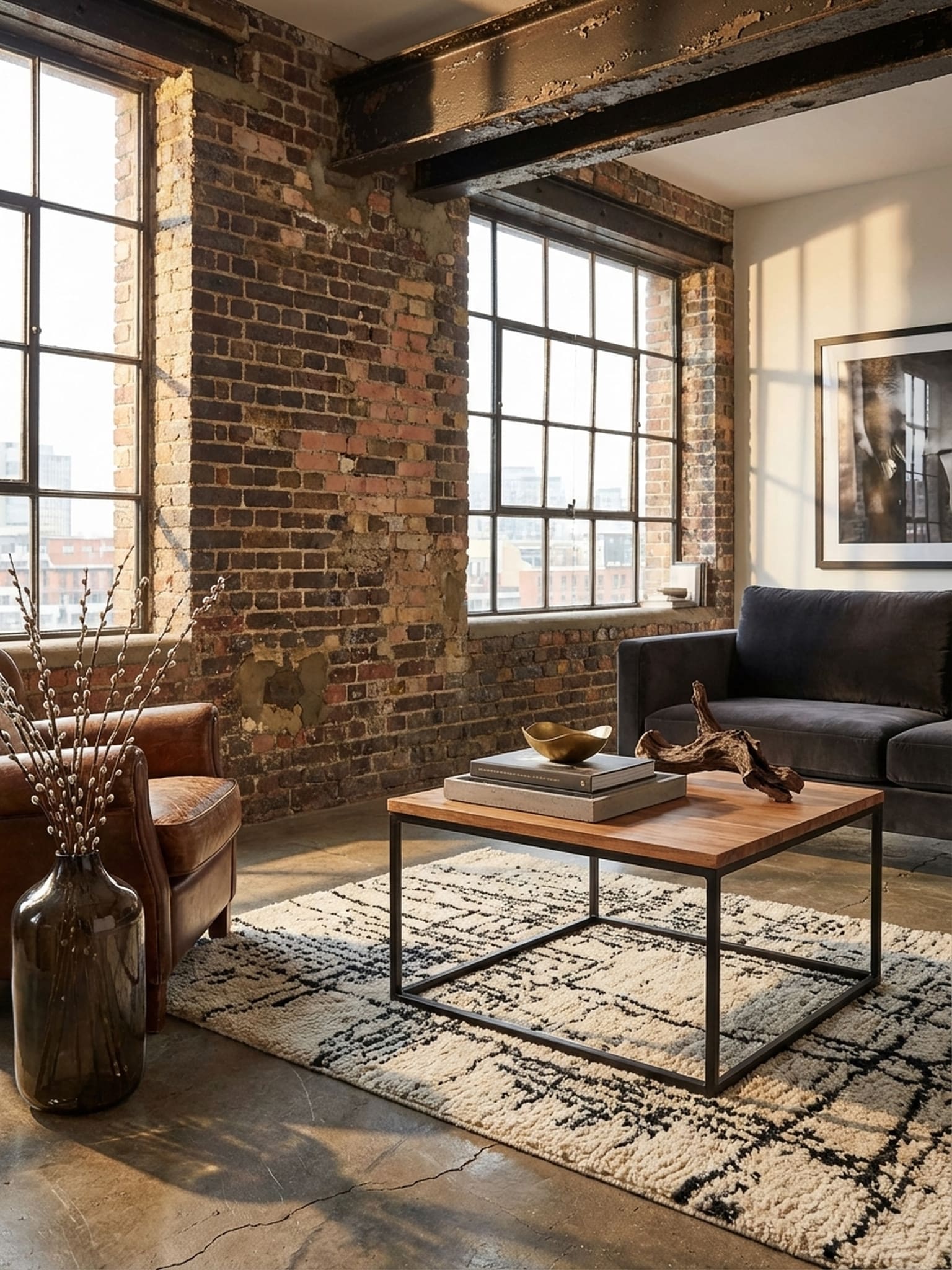 Couchtisch in Grau aus massivem Akazienholz, 60x60x41 cm, im Industrial Stil - Bild 1