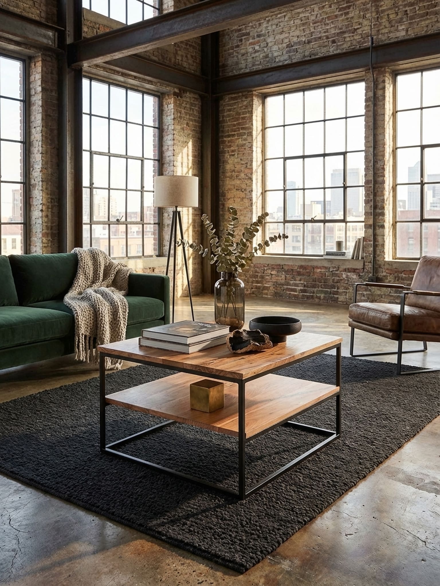 Couchtisch Massivholz Metall 60x60x41cm mit Stauraum Industrial Design - Bild 1