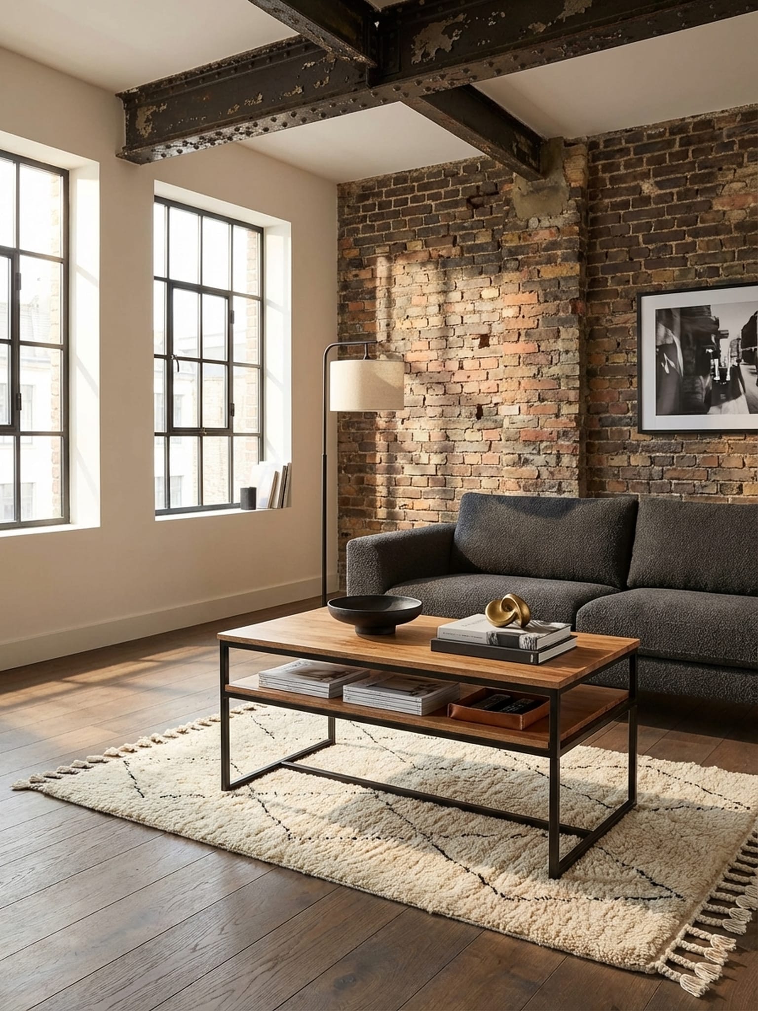 Couchtisch Massivholz Metall 100x60x45 cm, Industrial Design mit Stauraum - Bild 1