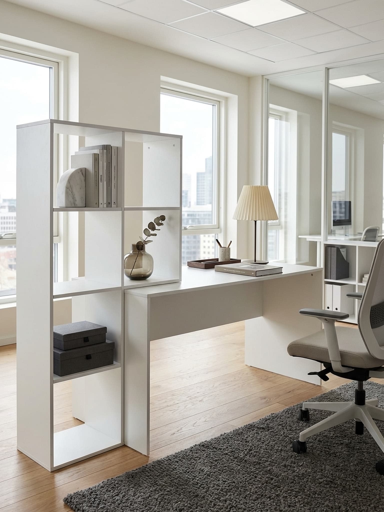 Schreibtisch &ndash; Wei&szlig;, 170x59x143,5 cm, mit Regal, 6 Ablagen, modern, Homeoffice - Bild 1