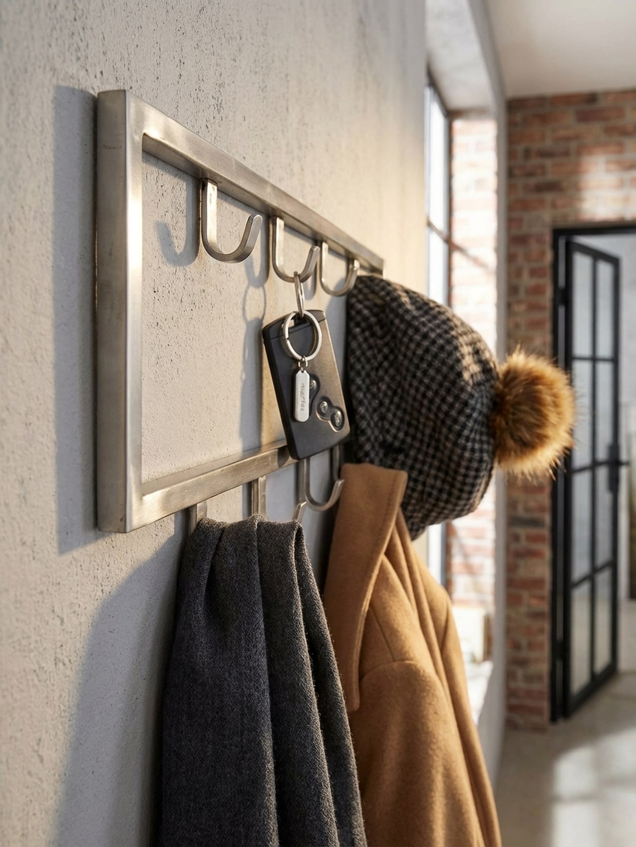 Wandgarderobe Metall Silber Modern 50x20x4 cm Hakenleiste Wandpaneel