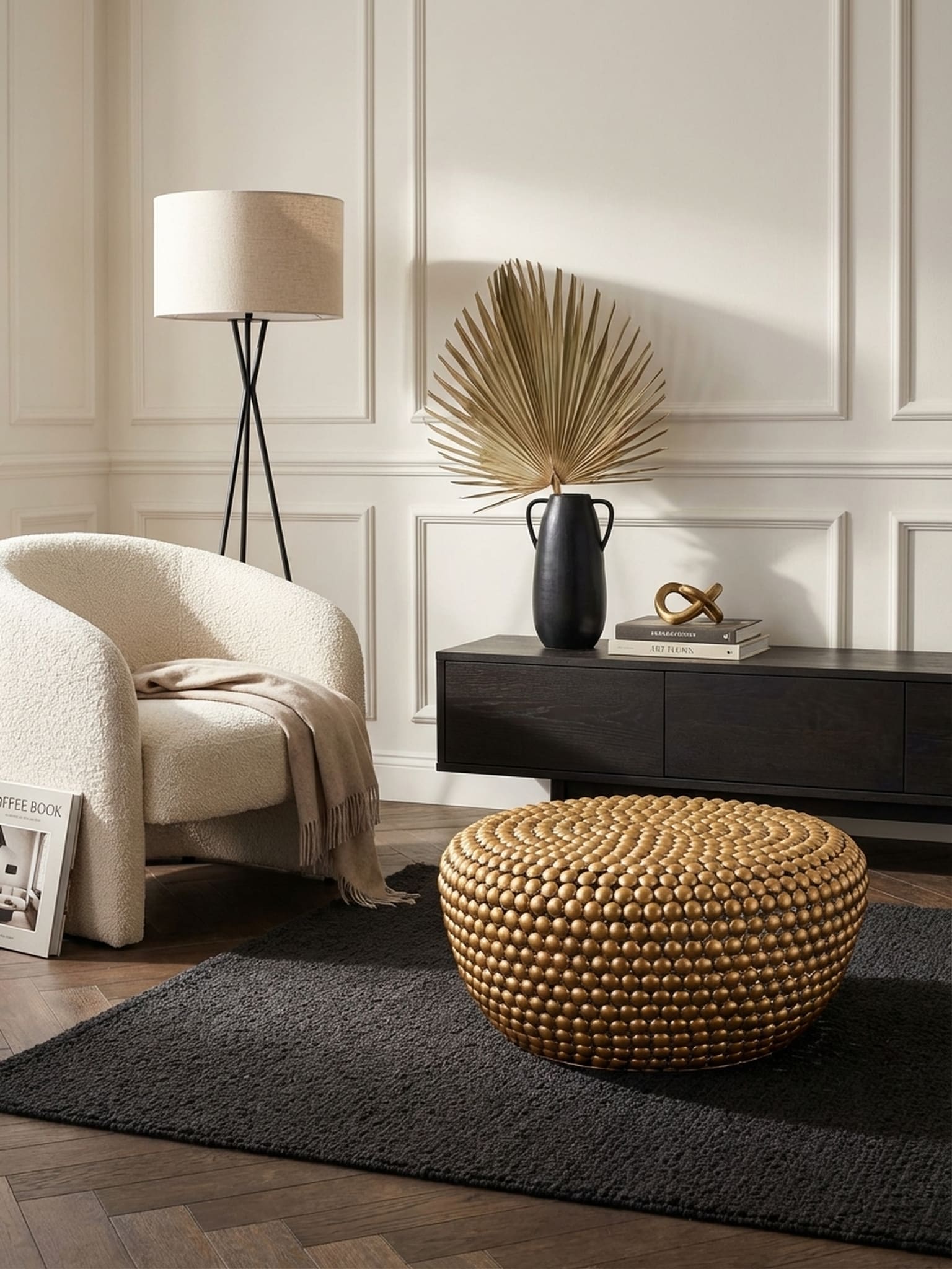 Couchtisch Rund in Goldfarbenem Aluminium, Orientalisches Design, 60x60x30 cm - Bild 1
