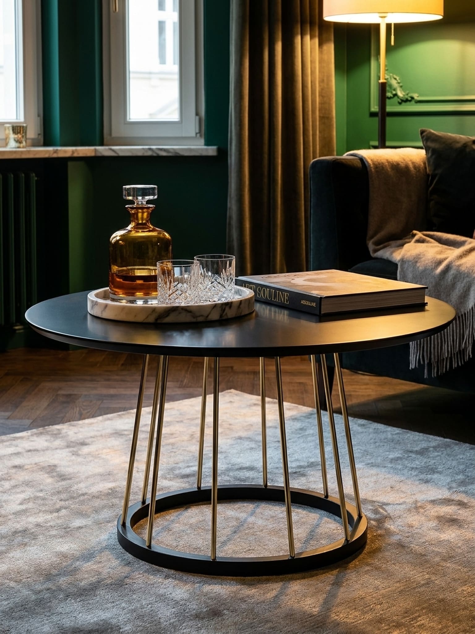 Couchtisch in Schwarz und Gold, Modernes Design, Metall, 80x80x42 cm - Bild 1