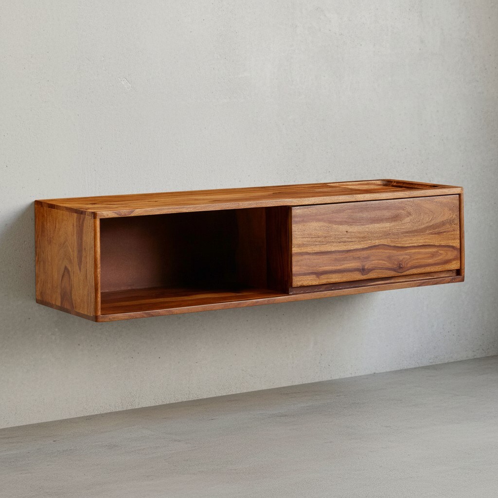 Lowboard Hängend Massivholz Modern Stil 108x25x34 cm Braun mit Stauraum