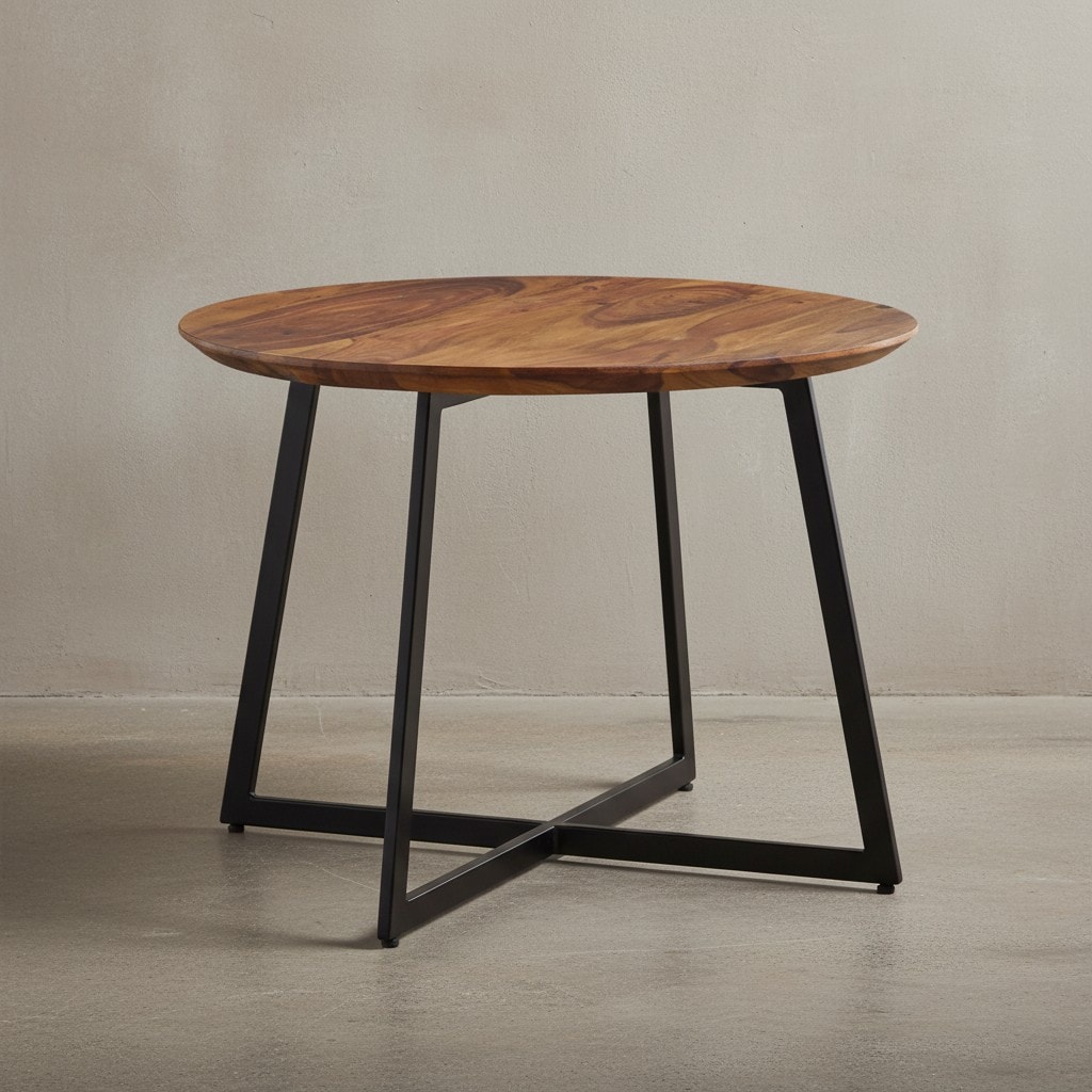 Couchtisch Rund Modern aus Sheesham Massivholz mit Metall, 60x60x45cm - Bild 1